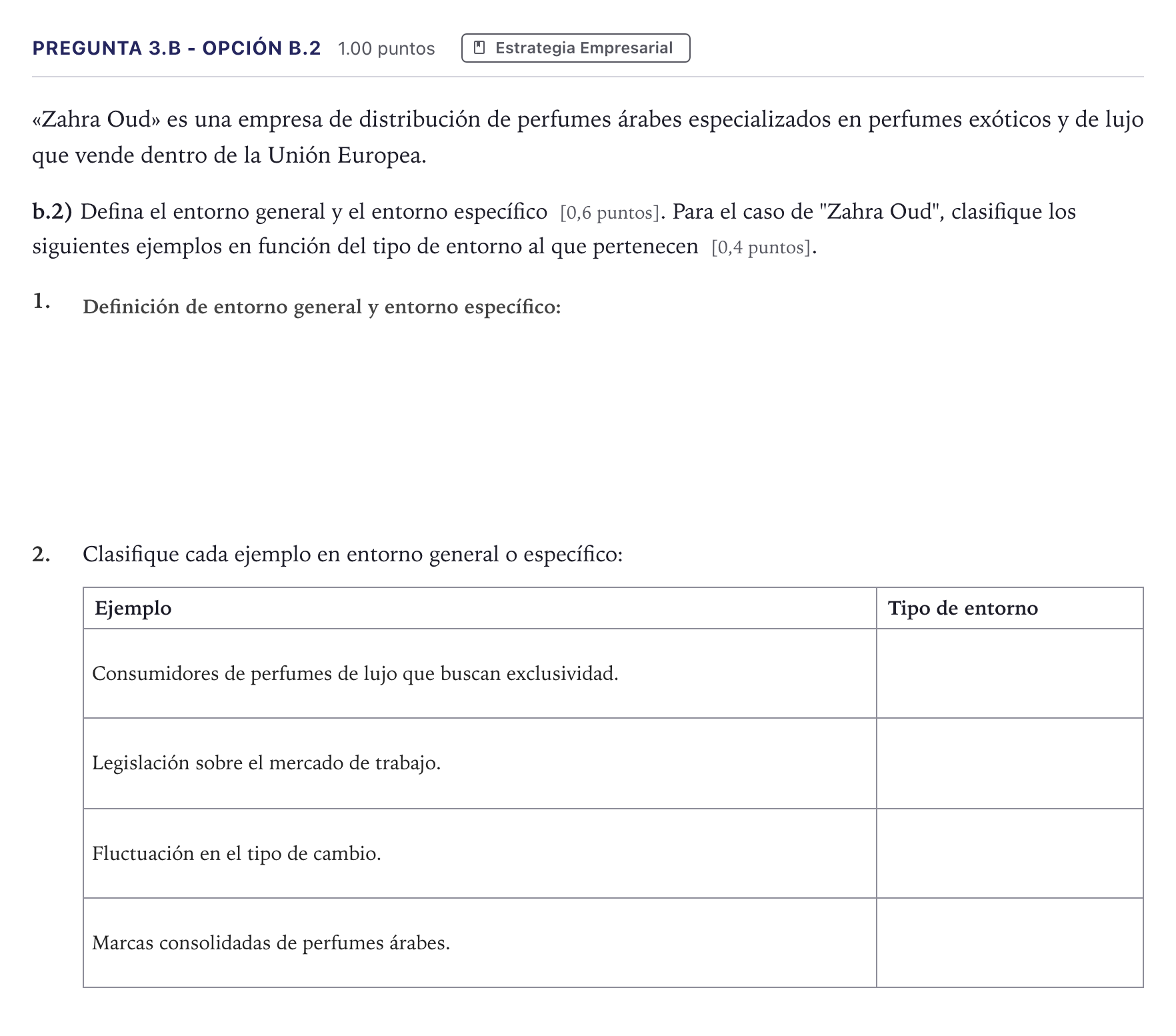 Enunciado: Pregunta 3.b - Opción b.2 · Empresa y Diseño de Modelos de Negocio PAU Madrid Ordinaria 2026