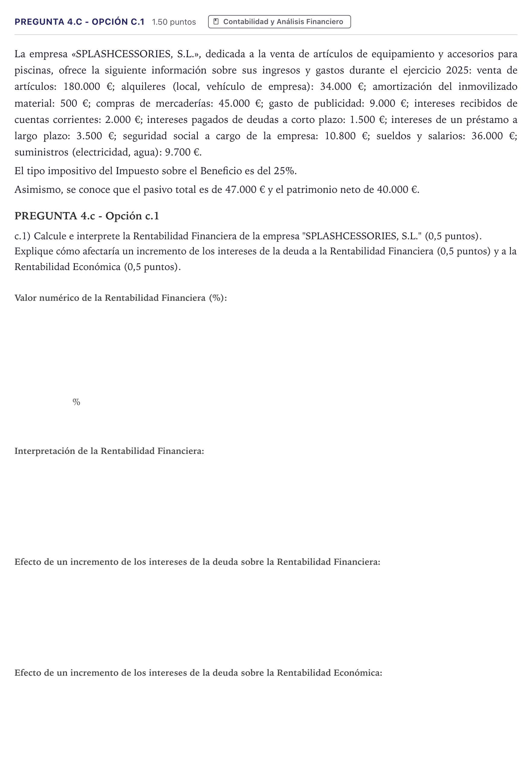 Enunciado: Pregunta 4.c - Opción c.1 · Empresa y Diseño de Modelos de Negocio PAU Madrid Ordinaria 2026