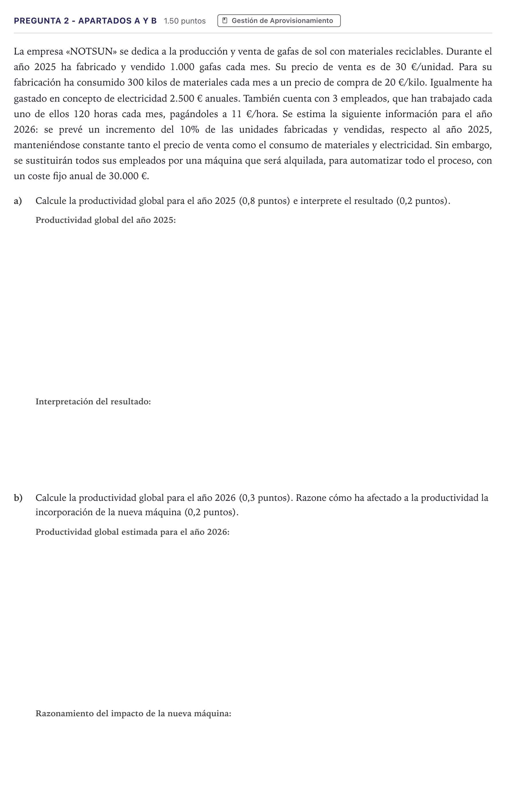 Enunciado: Pregunta 2 - Apartados a y b · Empresa y Diseño de Modelos de Negocio PAU Madrid Ordinaria Coincidencias 2026