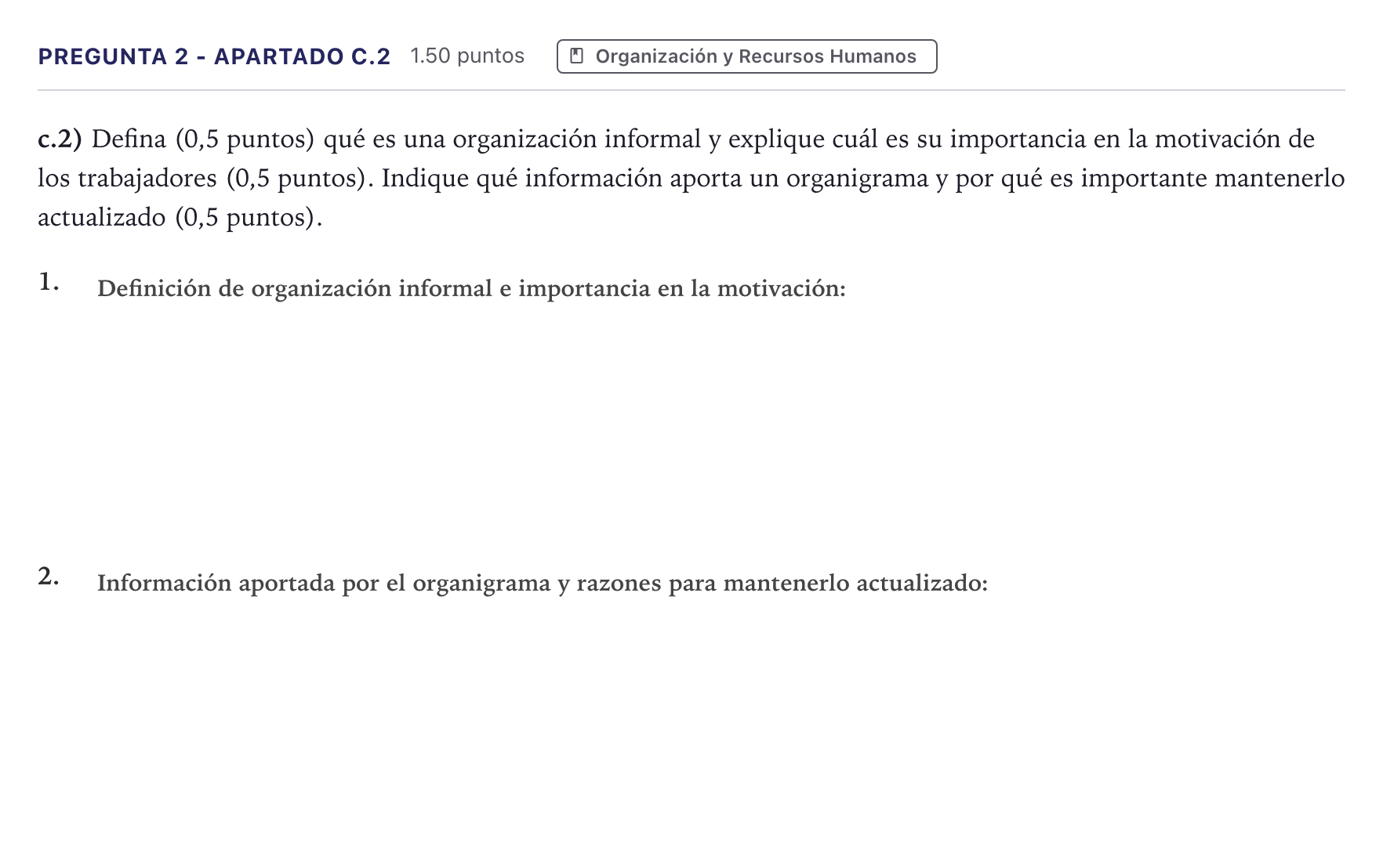 Enunciado: Pregunta 2 - Apartado c.2 · Empresa y Diseño de Modelos de Negocio PAU Madrid Ordinaria Coincidencias 2026