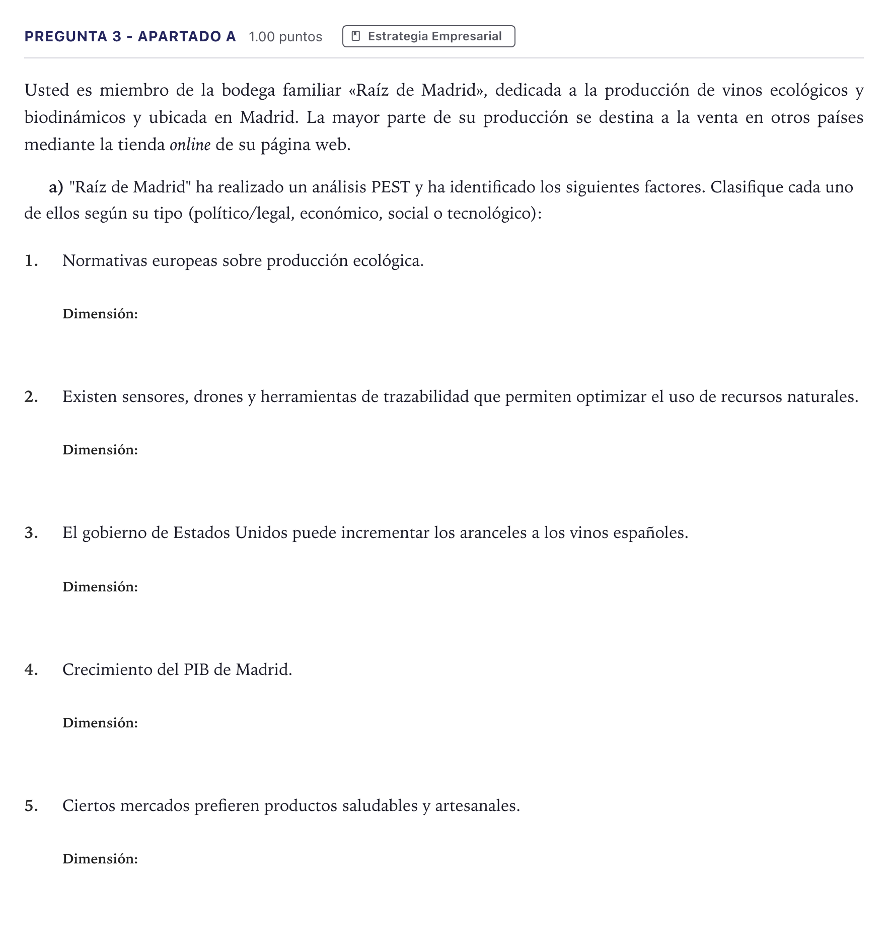 Enunciado: Pregunta 3 - Apartado a · Empresa y Diseño de Modelos de Negocio PAU Madrid Ordinaria Coincidencias 2026