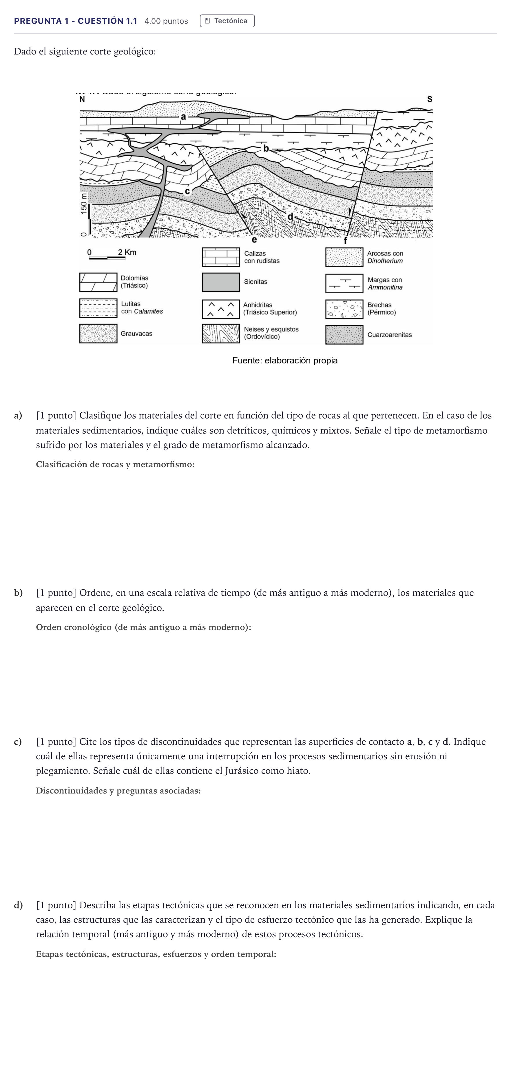 Enunciado: Pregunta 1 - Cuestión 1.1 · Geología PAU Madrid Ordinaria 2026