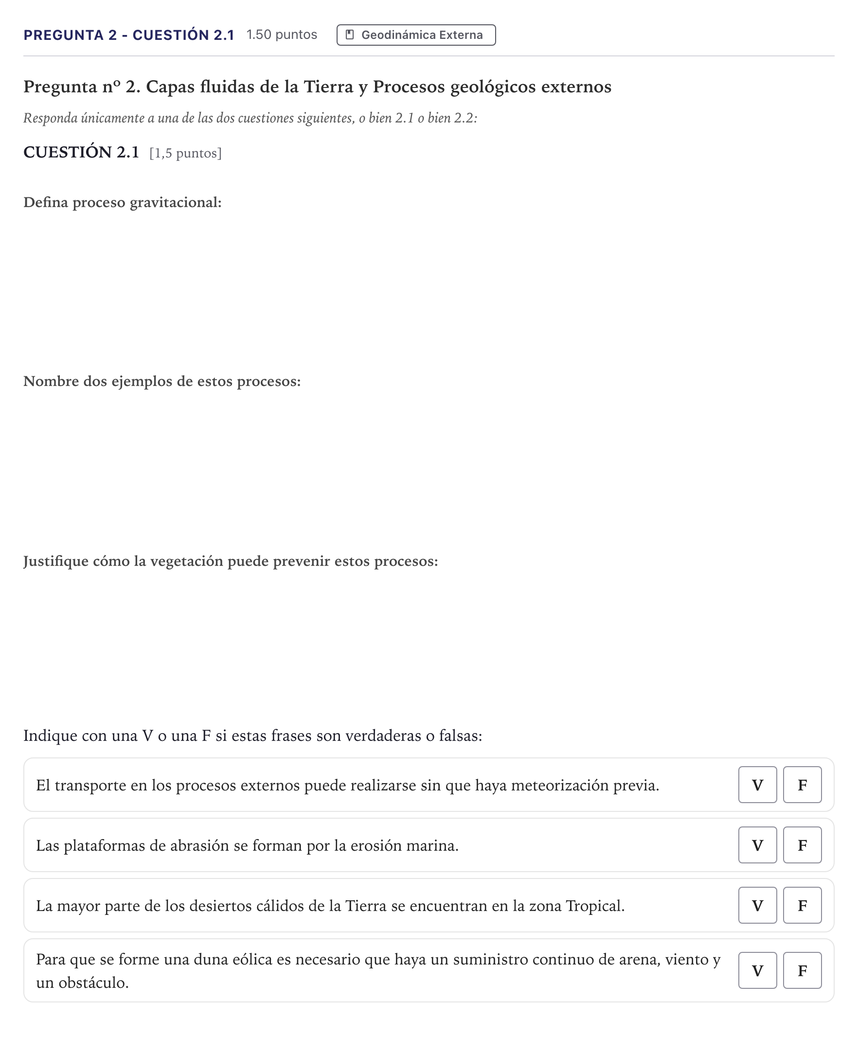 Enunciado: Pregunta 2 - Cuestión 2.1 · Geología PAU Madrid Ordinaria 2026