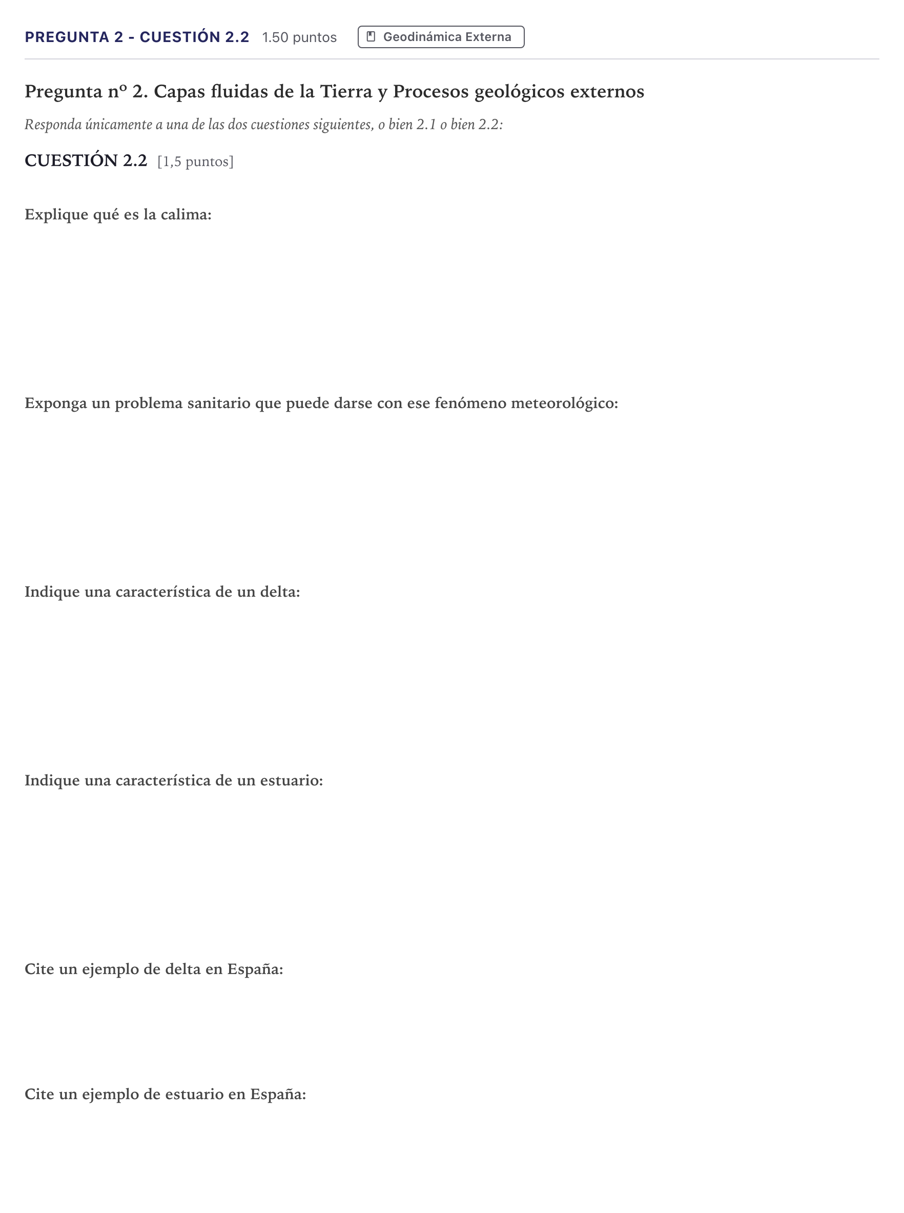 Enunciado: Pregunta 2 - Cuestión 2.2 · Geología PAU Madrid Ordinaria 2026