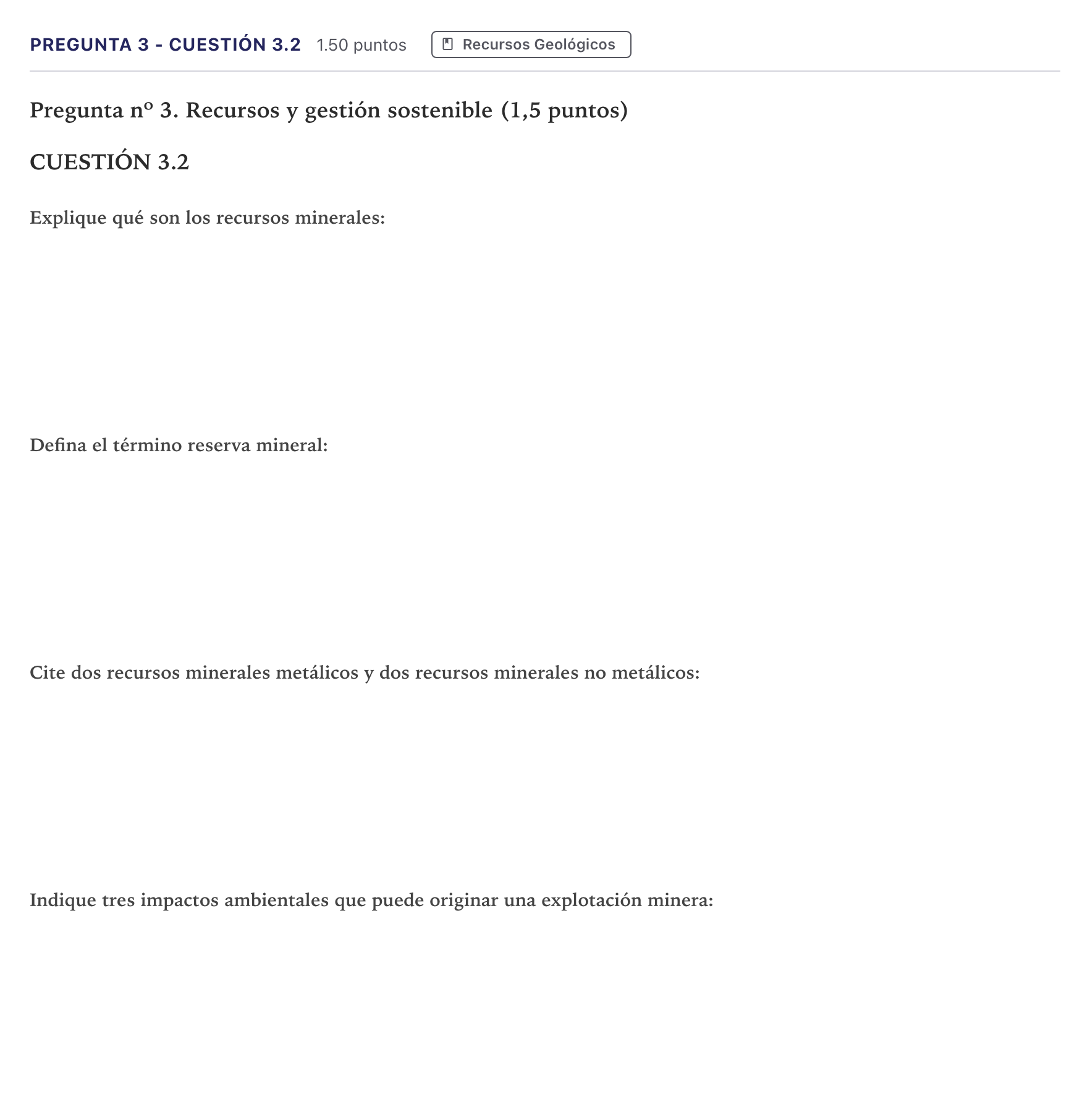 Enunciado: Pregunta 3 - Cuestión 3.2 · Geología PAU Madrid Ordinaria 2026