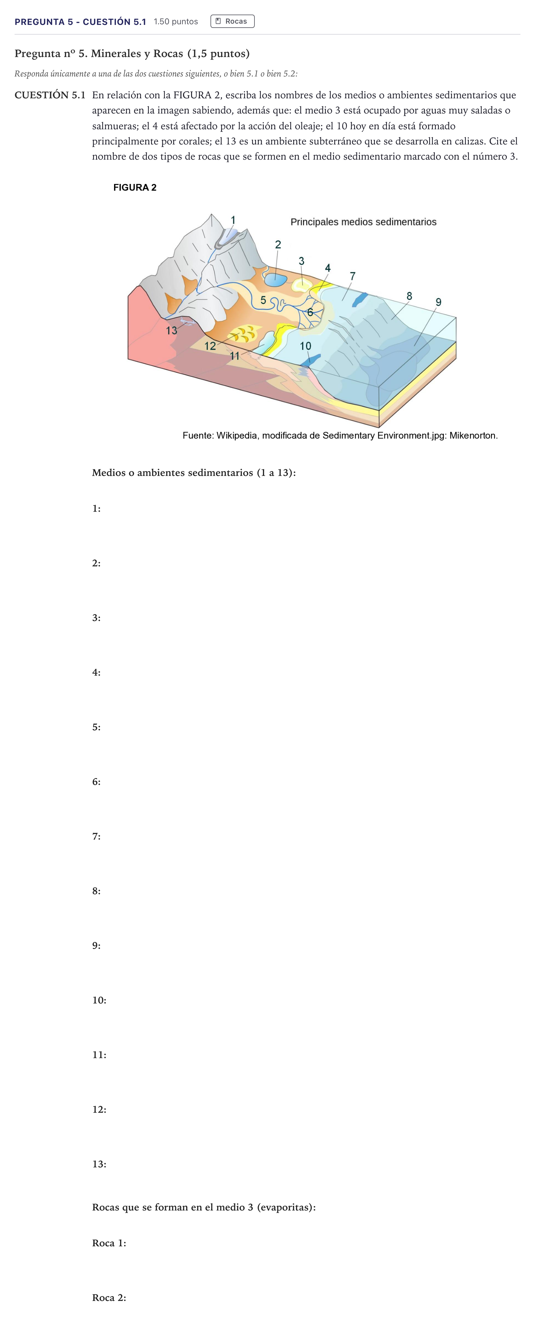 Enunciado: Pregunta 5 - Cuestión 5.1 · Geología PAU Madrid Ordinaria 2026
