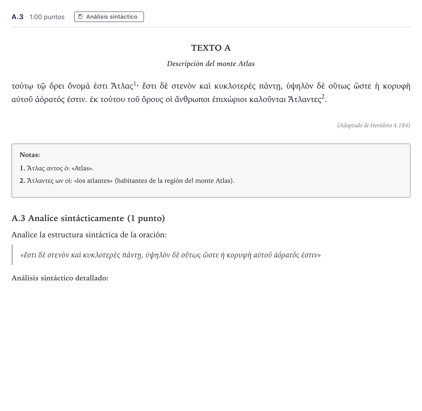 Enunciado: Ejercicio A.3 · Griego II PAU Madrid Ordinaria 2026