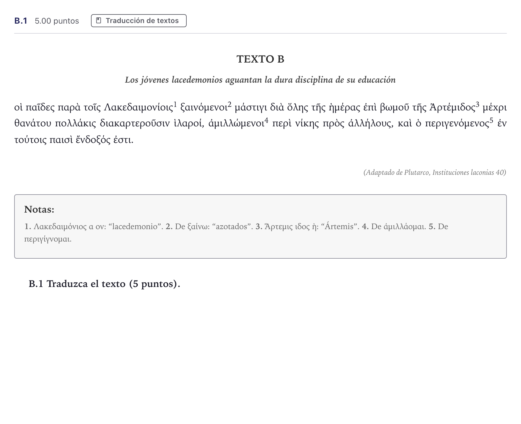 Enunciado: Ejercicio B.1 · Griego II PAU Madrid Ordinaria 2026