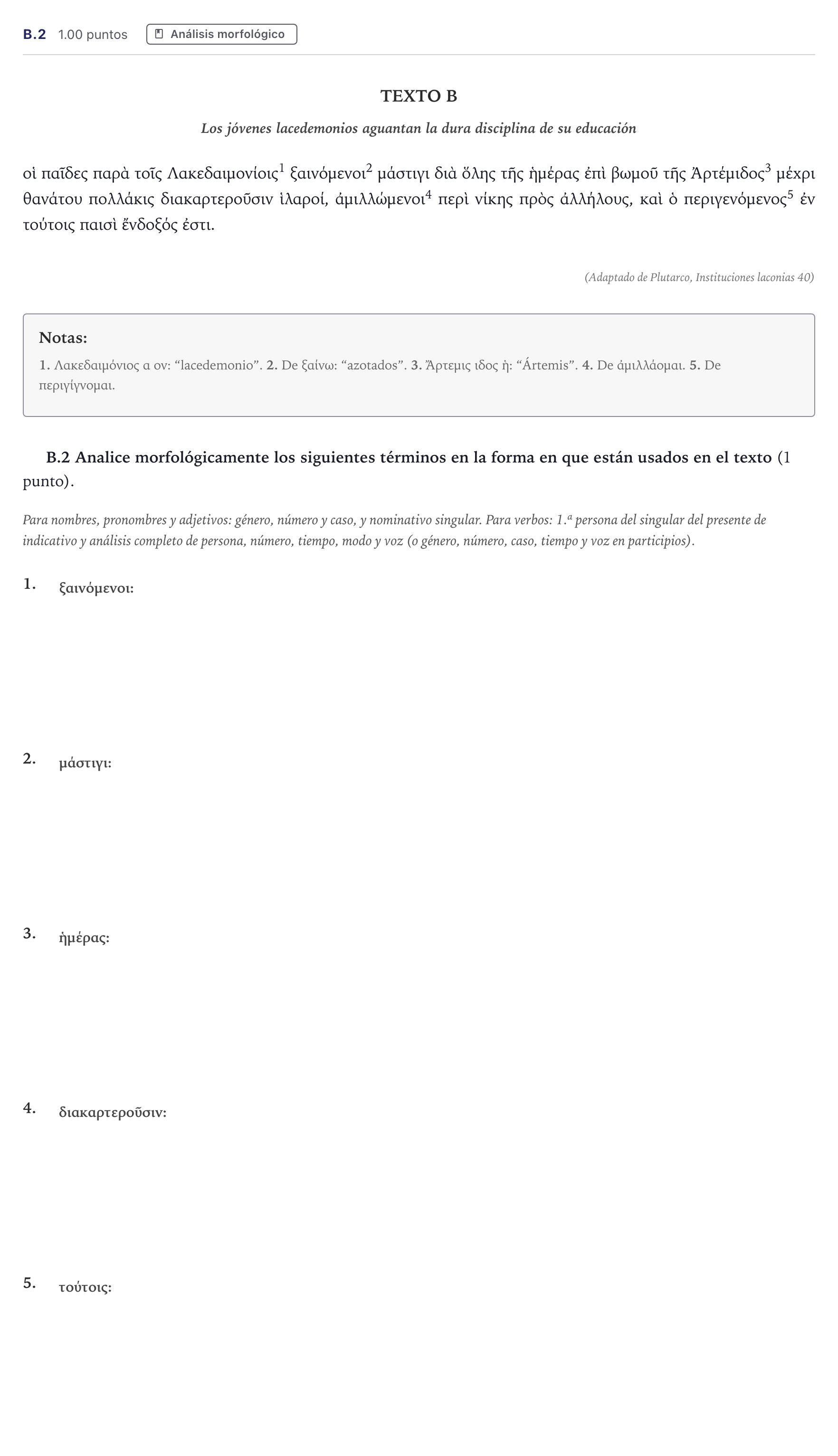 Enunciado: Ejercicio B.2 · Griego II PAU Madrid Ordinaria 2026