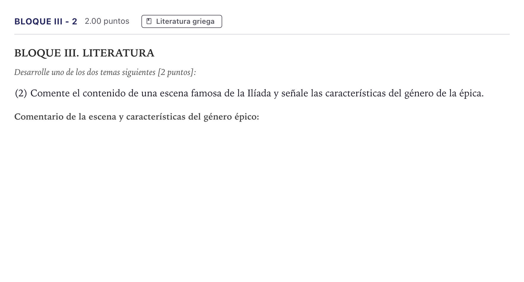 Enunciado: Bloque III - 2 · Griego II PAU Madrid Ordinaria 2026