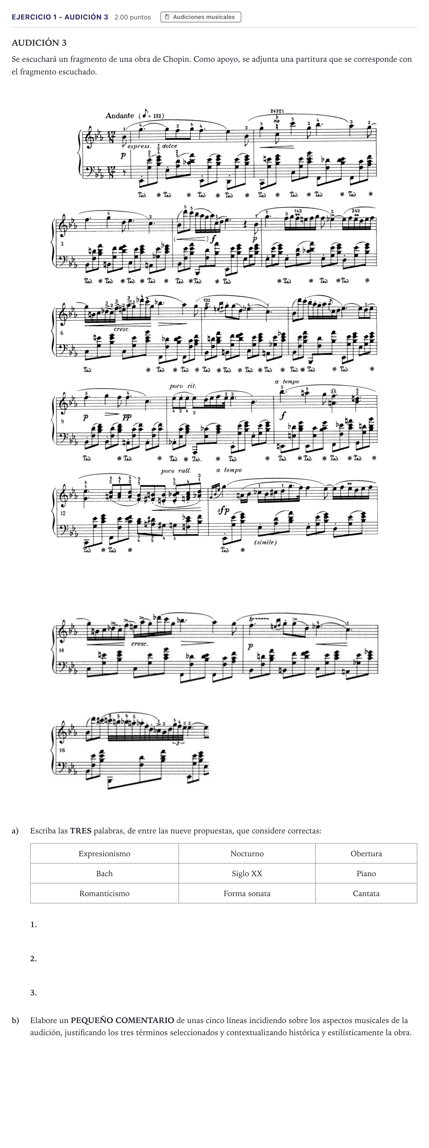Enunciado: Ejercicio 1 - Audición 3 · Historia de la Música y de la Danza PAU Madrid Ordinaria 2026