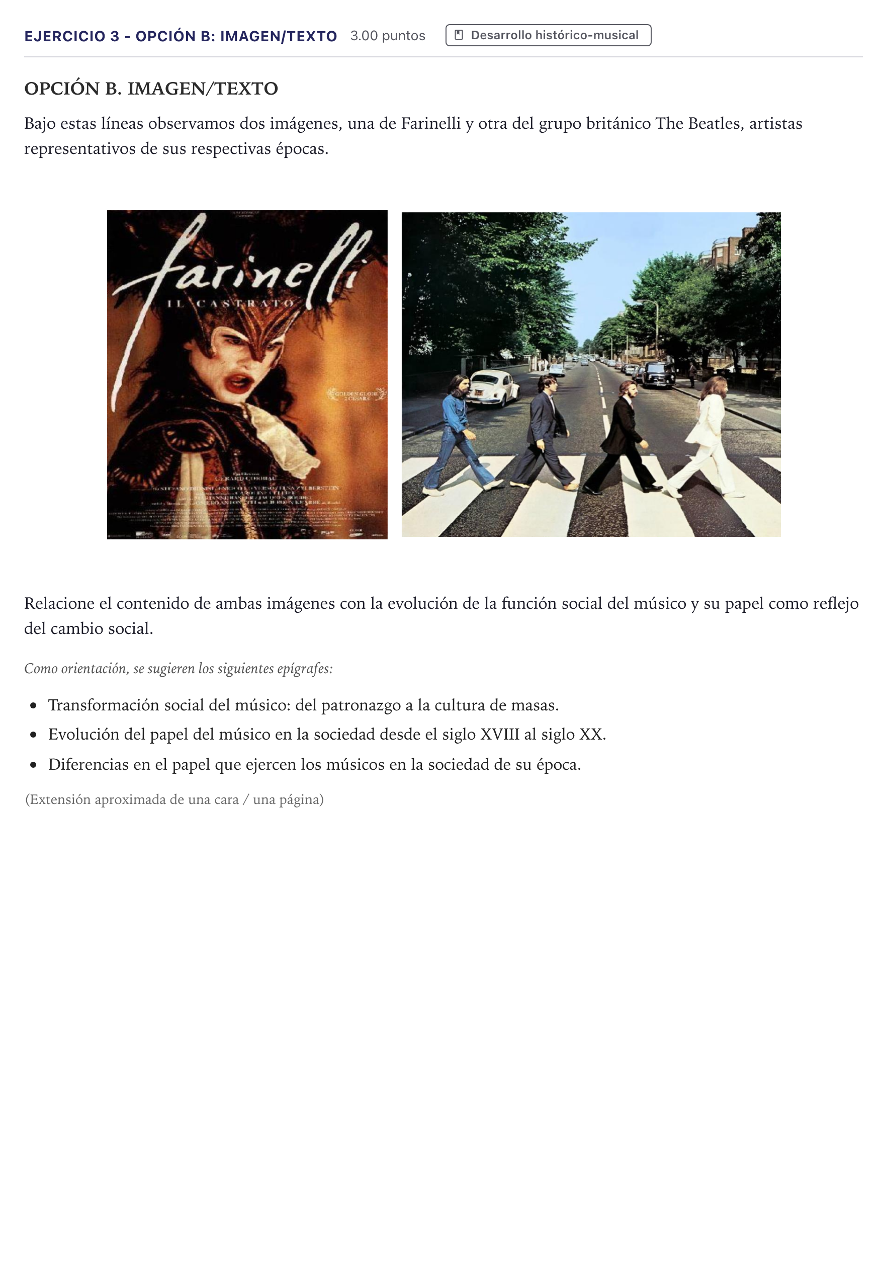 Enunciado: Ejercicio 3 - Opción B: Imagen/texto · Historia de la Música y de la Danza PAU Madrid Ordinaria 2026