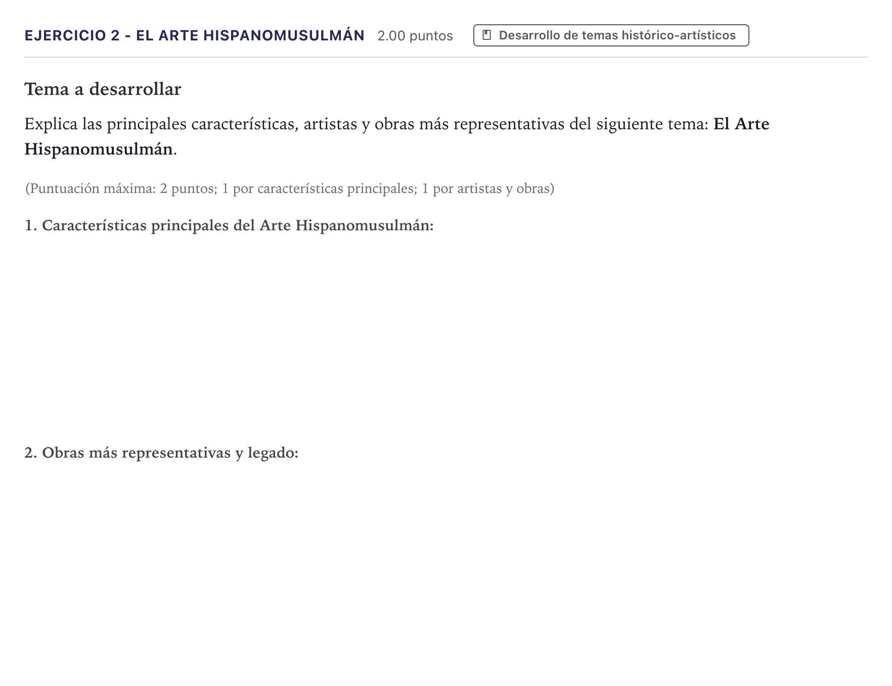 Enunciado: Ejercicio 2 - El Arte Hispanomusulmán · Historia del Arte PAU Madrid Ordinaria 2026