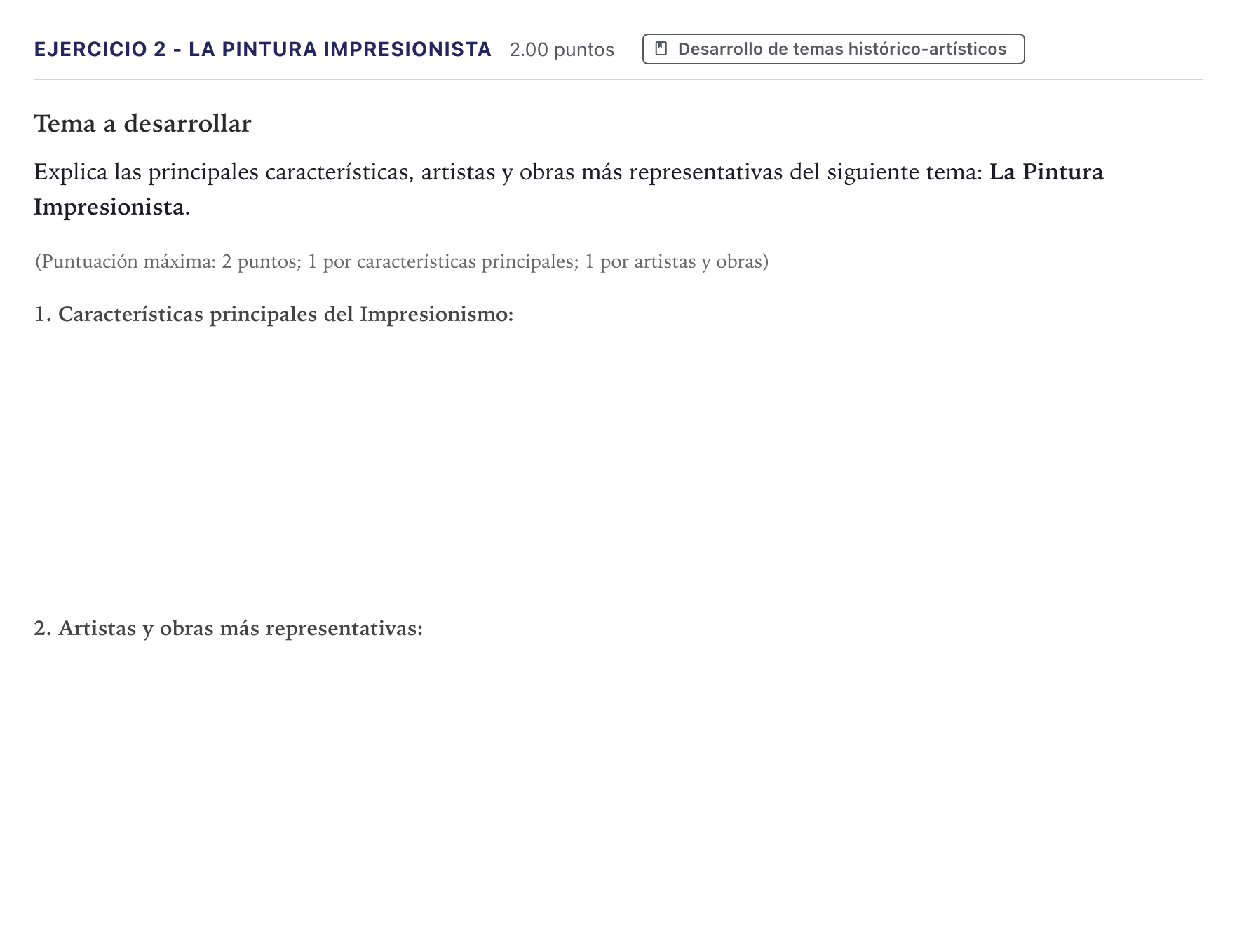 Enunciado: Ejercicio 2 - La Pintura Impresionista · Historia del Arte PAU Madrid Ordinaria 2026
