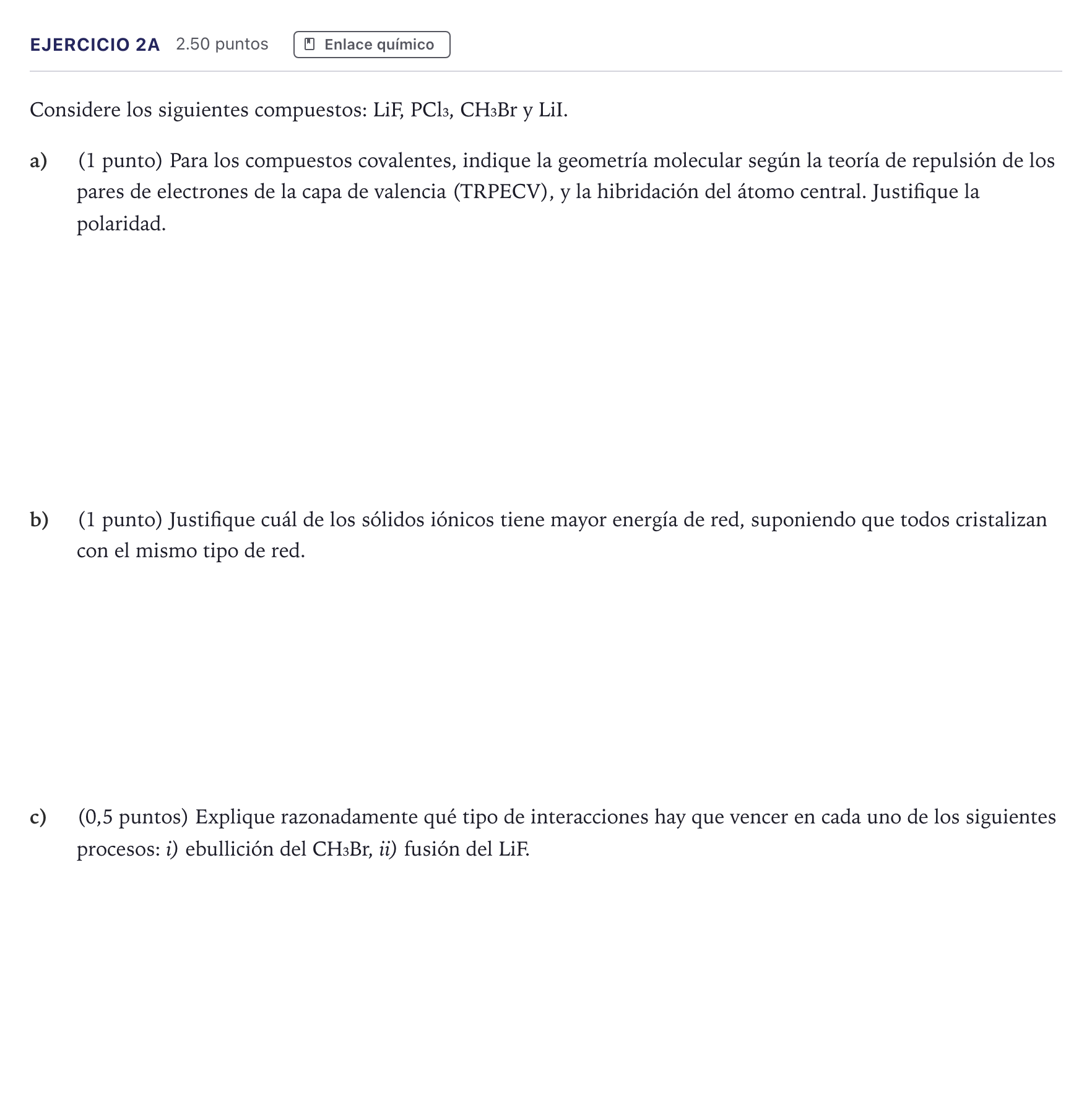 Enunciado: Ejercicio 2A · Química PAU Madrid Ordinaria 2026