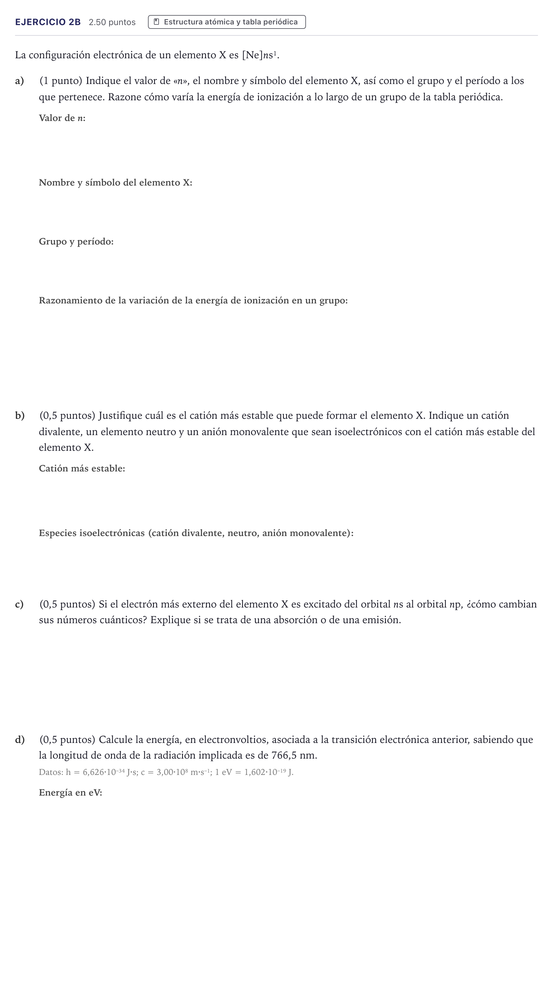 Enunciado: Ejercicio 2B · Química PAU Madrid Ordinaria 2026