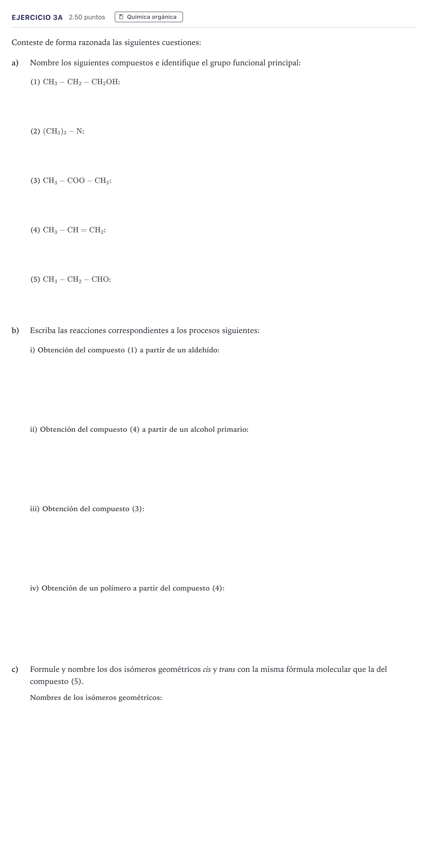 Enunciado: Ejercicio 3A · Química PAU Madrid Ordinaria 2026