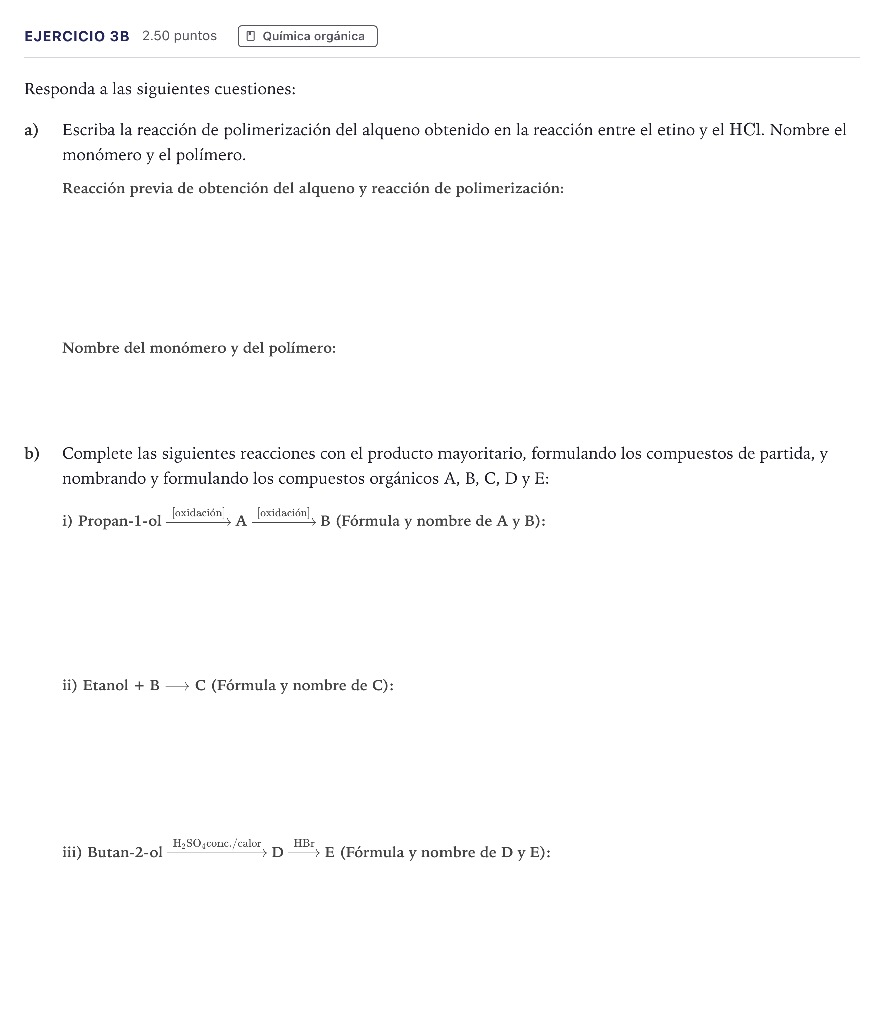 Enunciado: Ejercicio 3B · Química PAU Madrid Ordinaria 2026