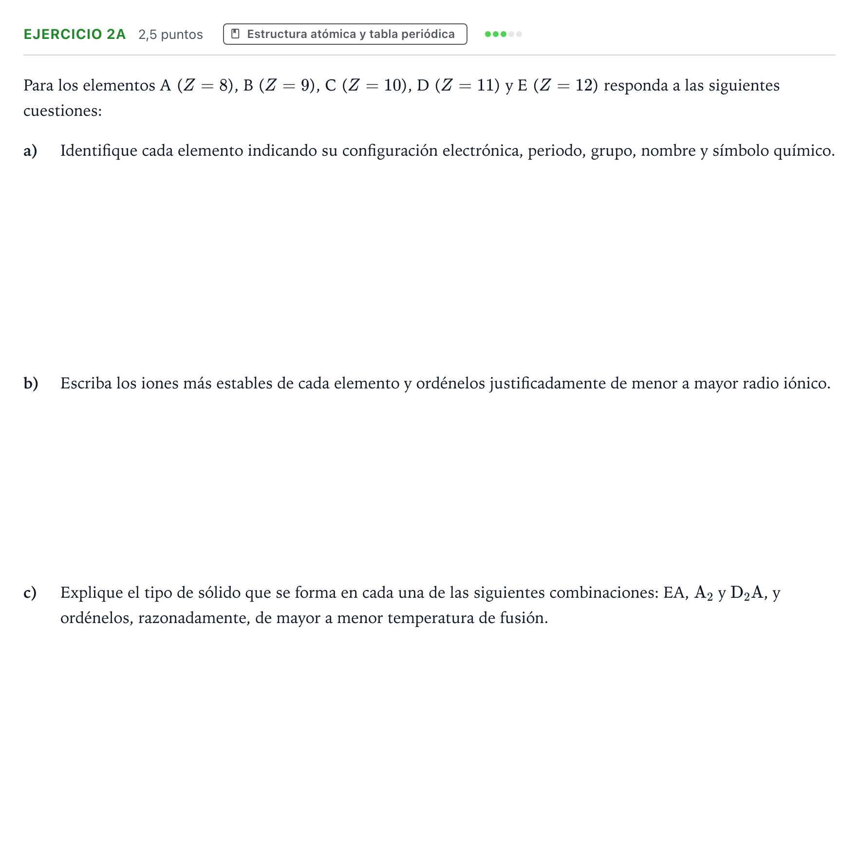 Enunciado: Ejercicio 2A · Química PAU Madrid Ordinaria Coincidencias 2026