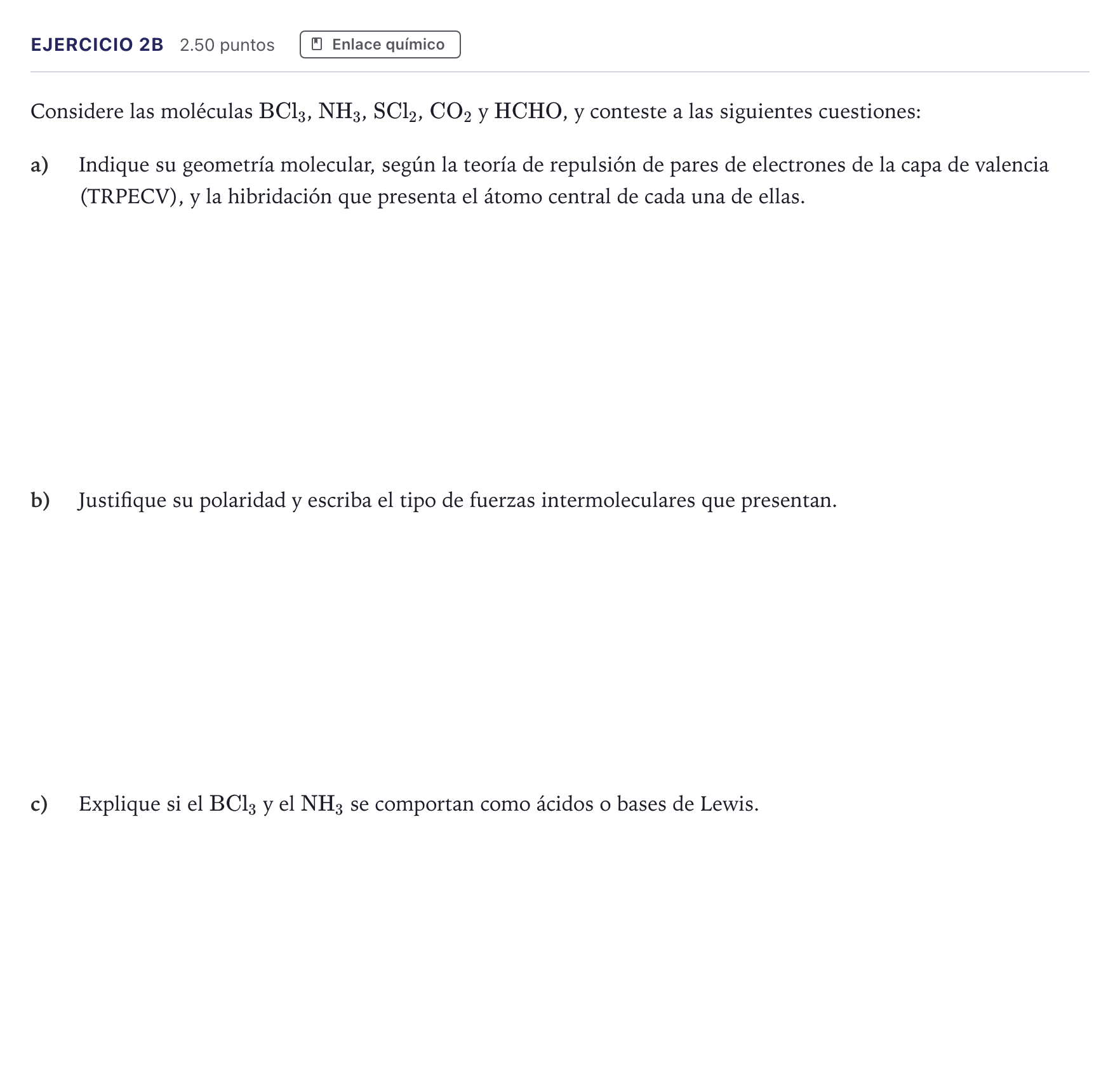 Enunciado: Ejercicio 2B · Química PAU Madrid Ordinaria Coincidencias 2026