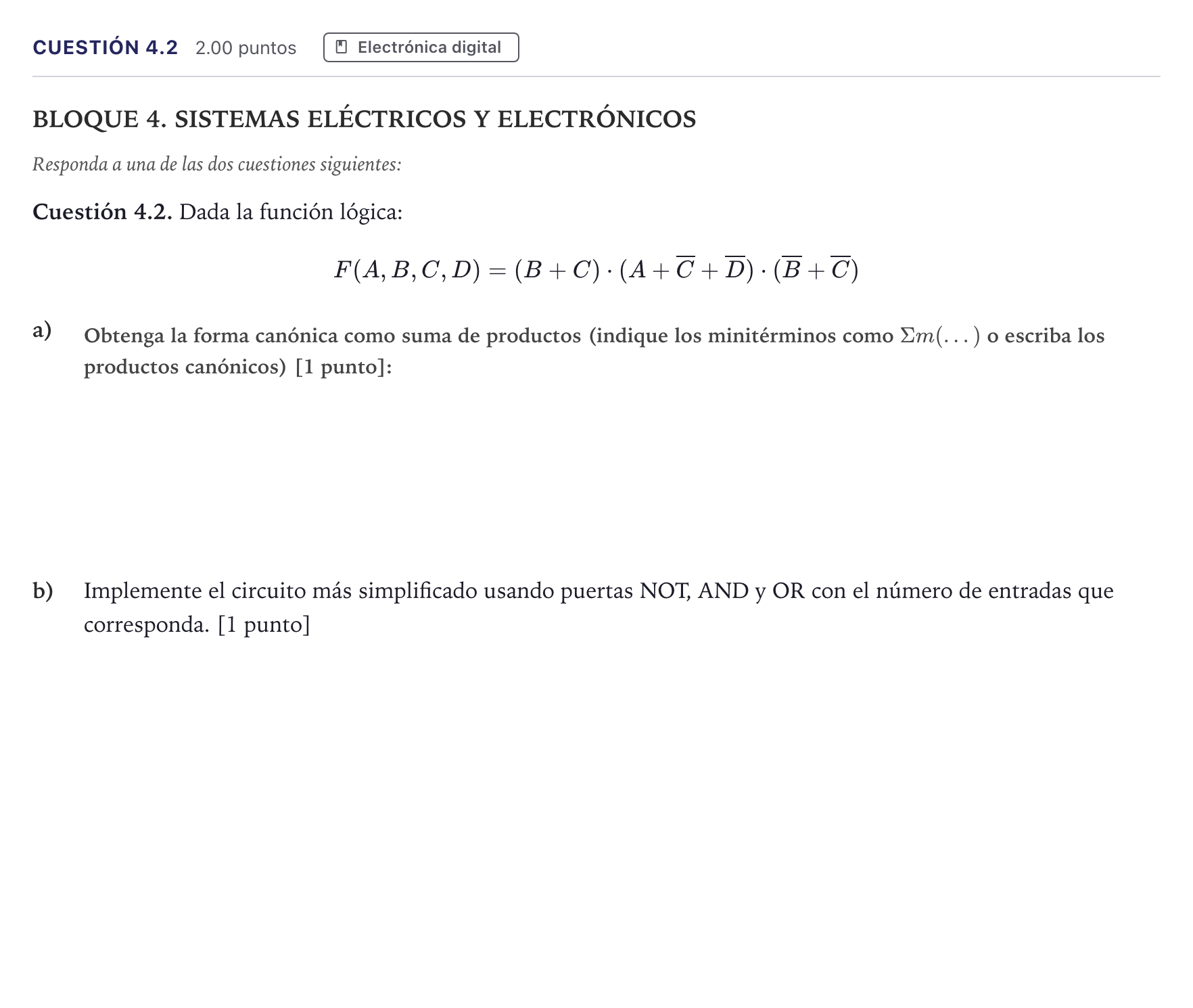 Enunciado: Cuestión 4.2 · Tecnología e Ingeniería II PAU Madrid Ordinaria Coincidencias 2026