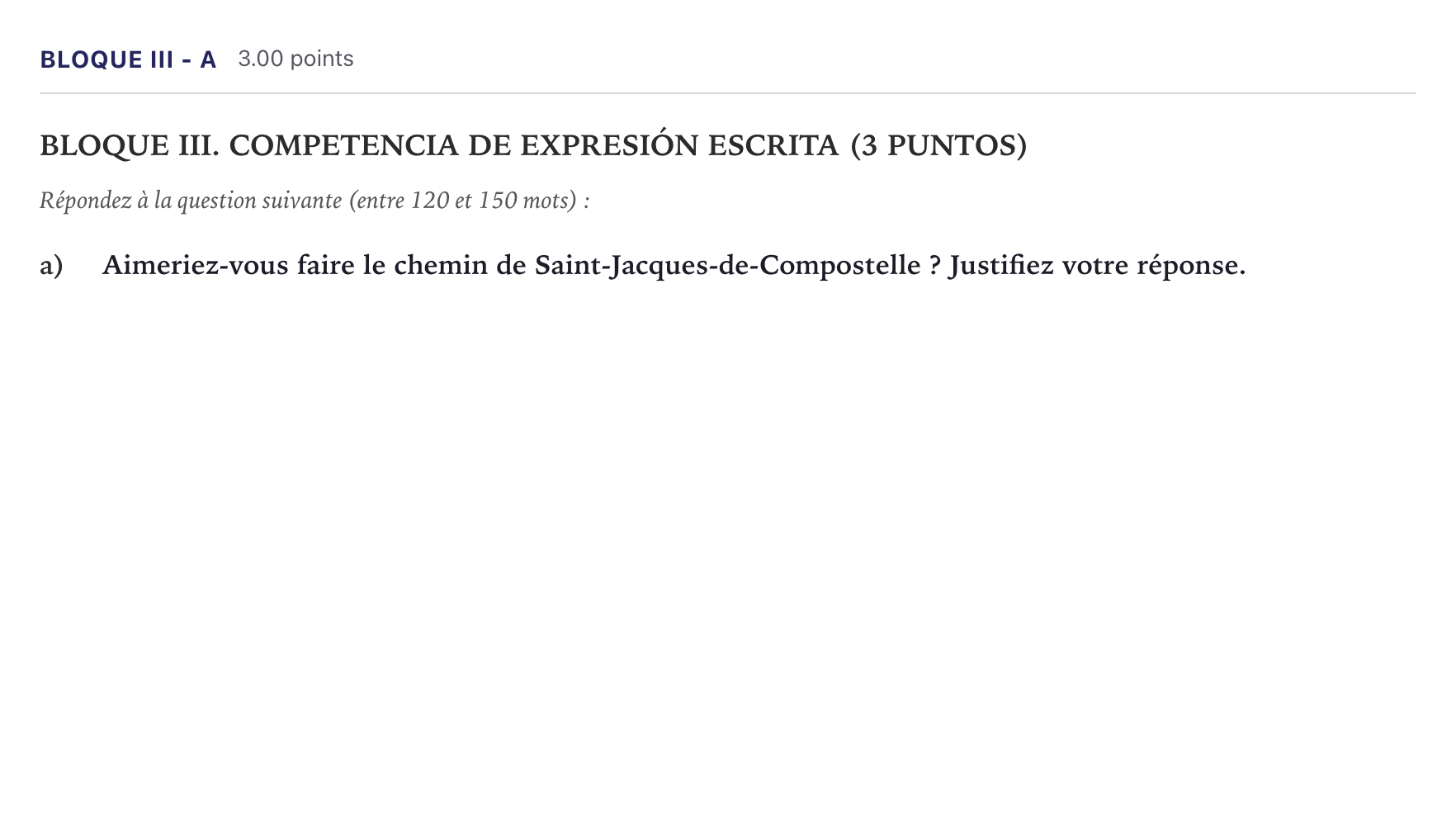 Enunciado: Bloque III - a · Francés PAU Madrid Ordinaria (2ª lengua) 2026