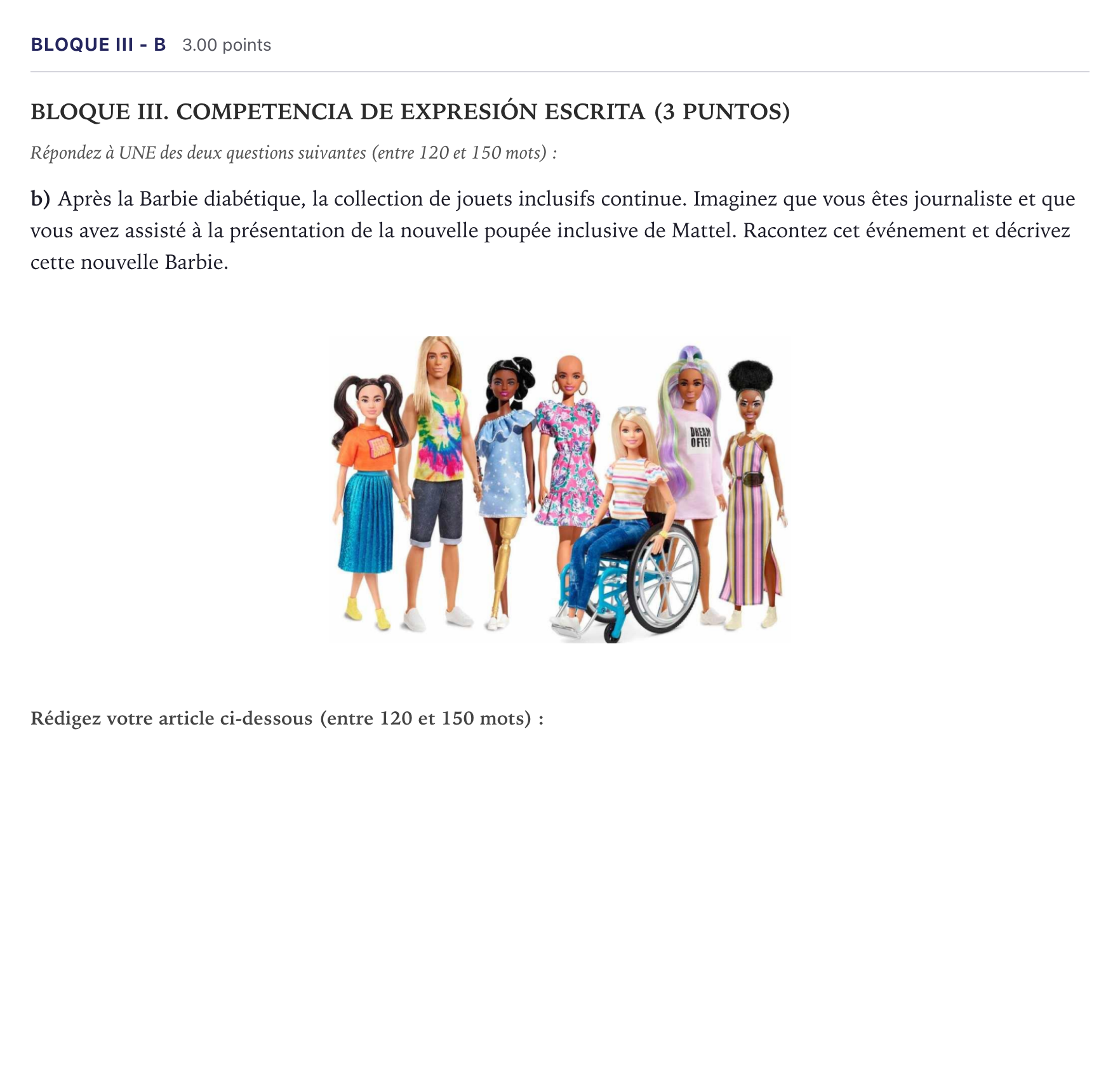 Enunciado: Bloque III - b · Francés PAU Madrid Ordinaria (2ª lengua) Coincidencias 2026