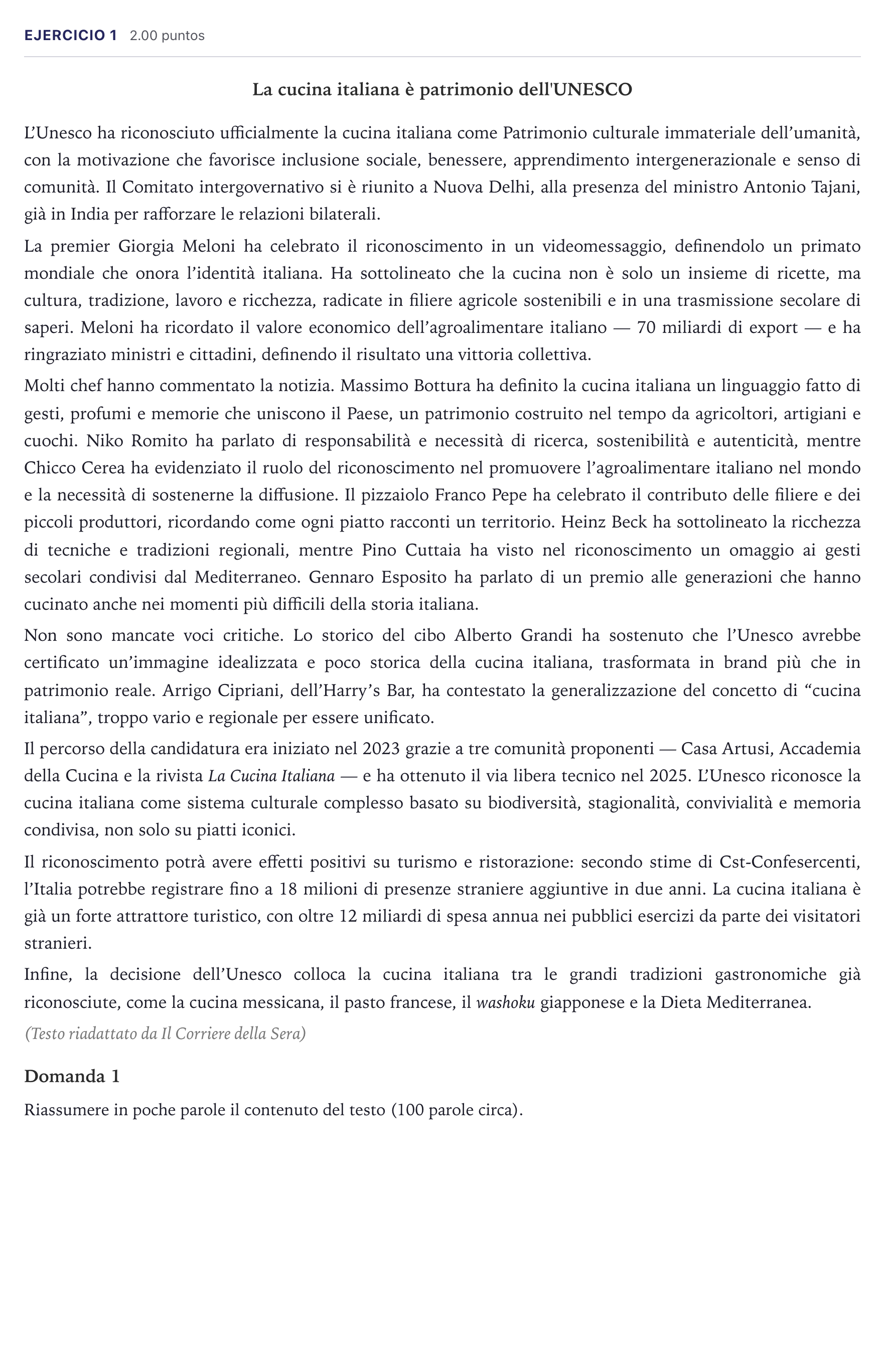 Enunciado: Problema 1 · Italiano PAU Madrid Ordinaria (2ª lengua) Coincidencias 2026