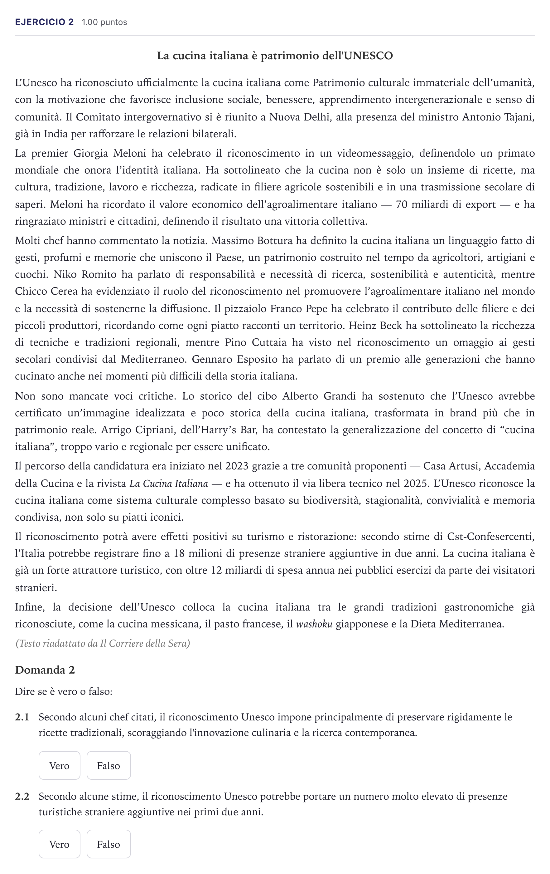 Enunciado: Problema 2 · Italiano PAU Madrid Ordinaria (2ª lengua) Coincidencias 2026