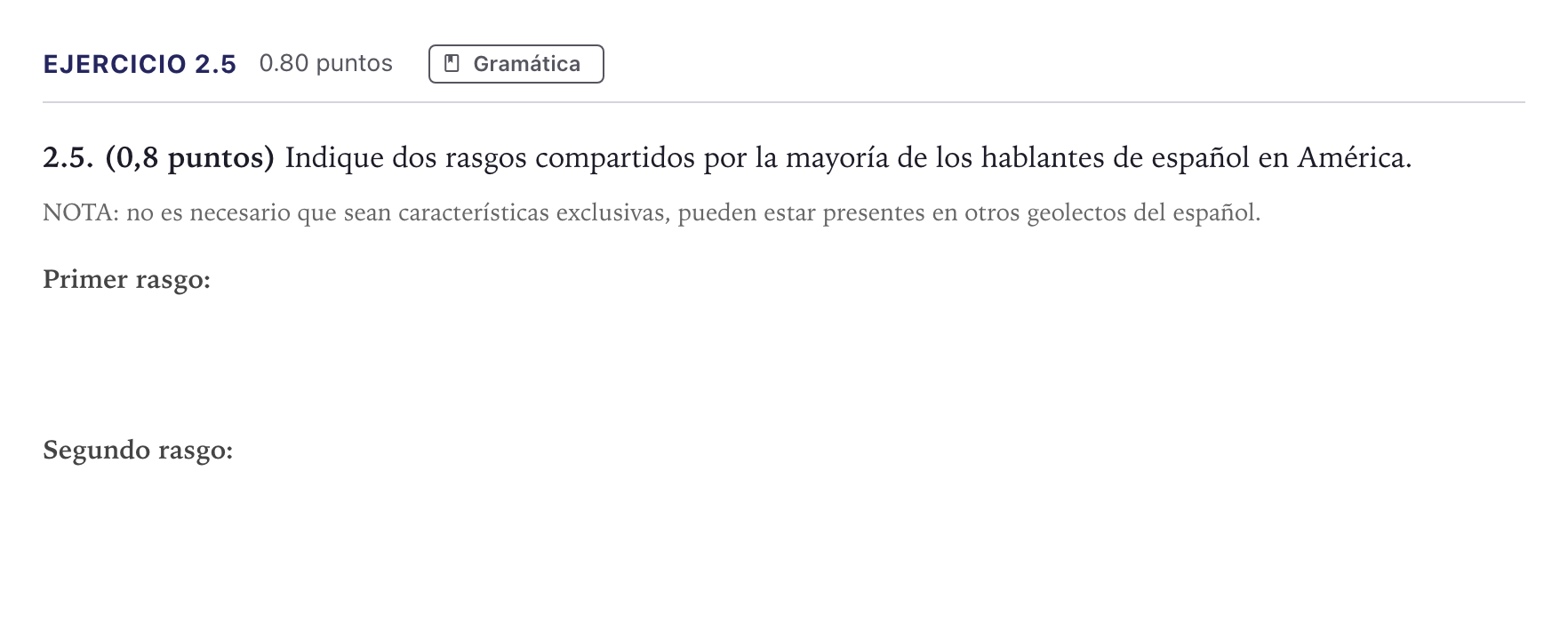 Enunciado: Ejercicio 2.5 · Lengua Castellana y Literatura II PAU Madrid Extraordinaria 2026