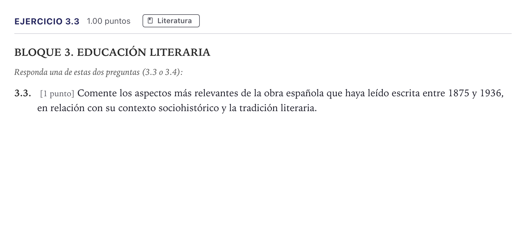 Enunciado: Ejercicio 3.3 · Lengua Castellana y Literatura II PAU Madrid Extraordinaria 2026