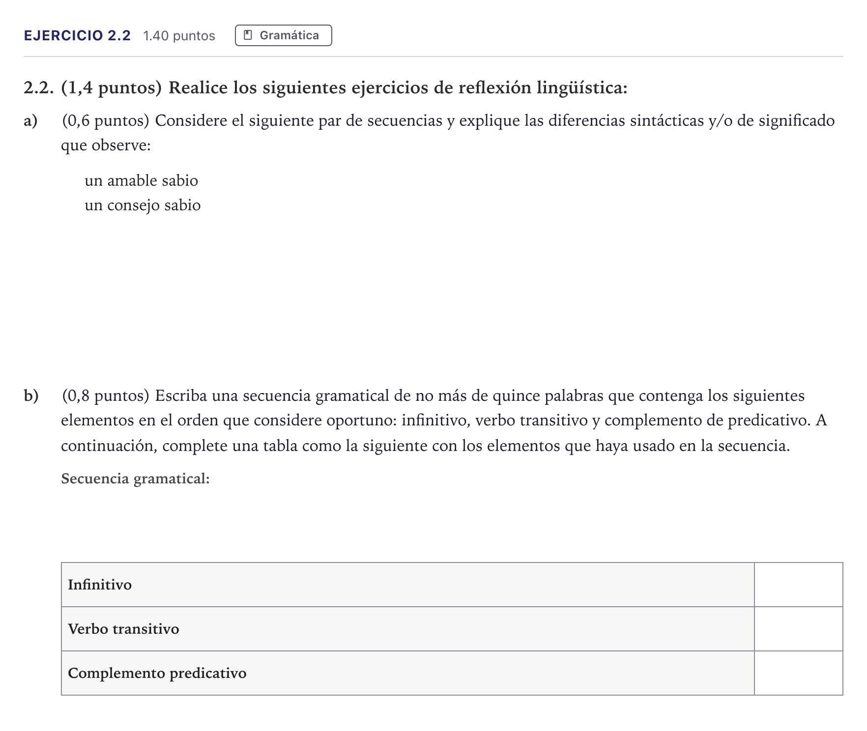 Enunciado: Ejercicio 2.2 · Lengua Castellana y Literatura II PAU Madrid Extraordinaria Coincidencias 2026