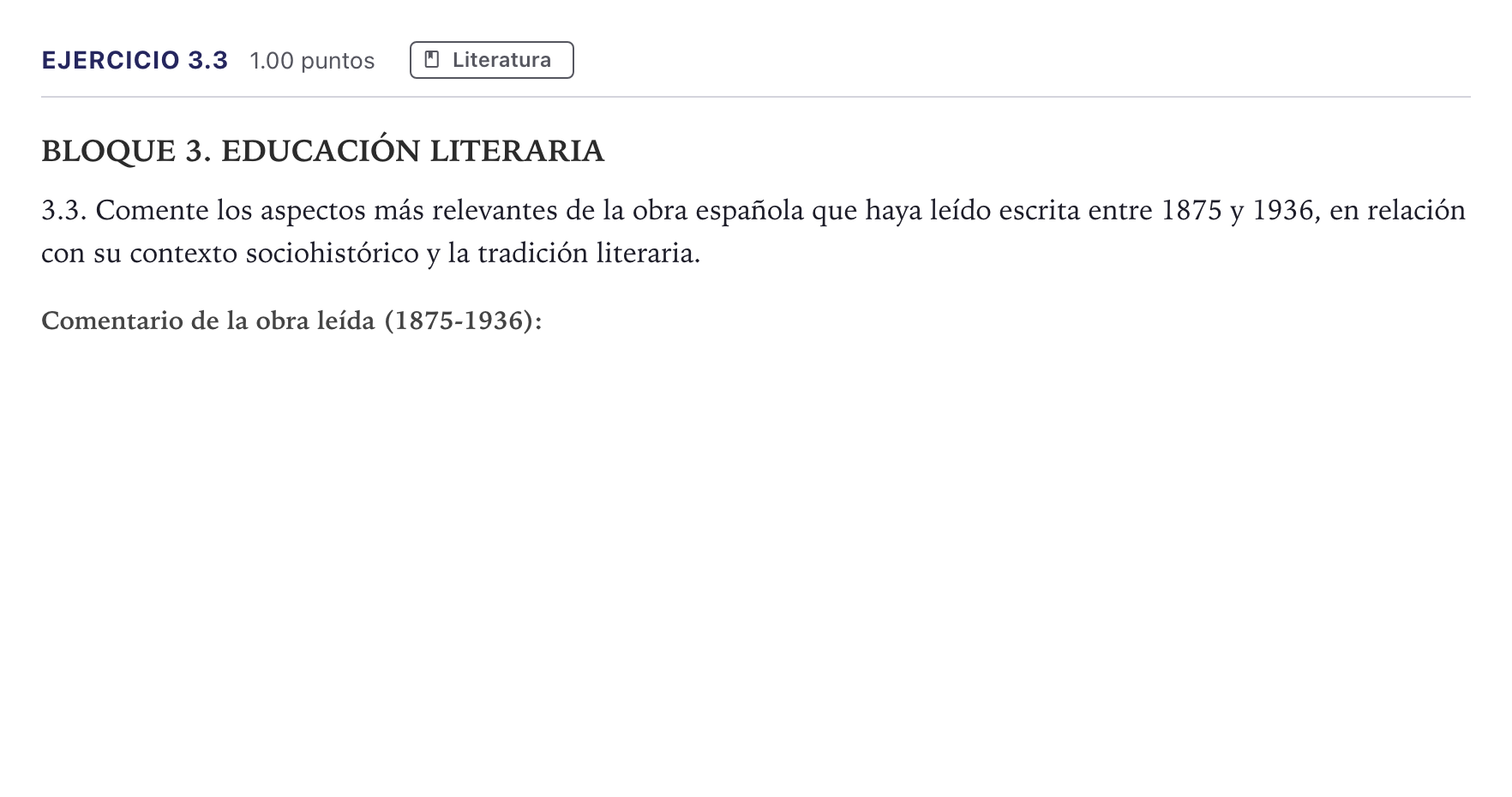 Enunciado: Ejercicio 3.3 · Lengua Castellana y Literatura II PAU Madrid Extraordinaria Coincidencias 2026