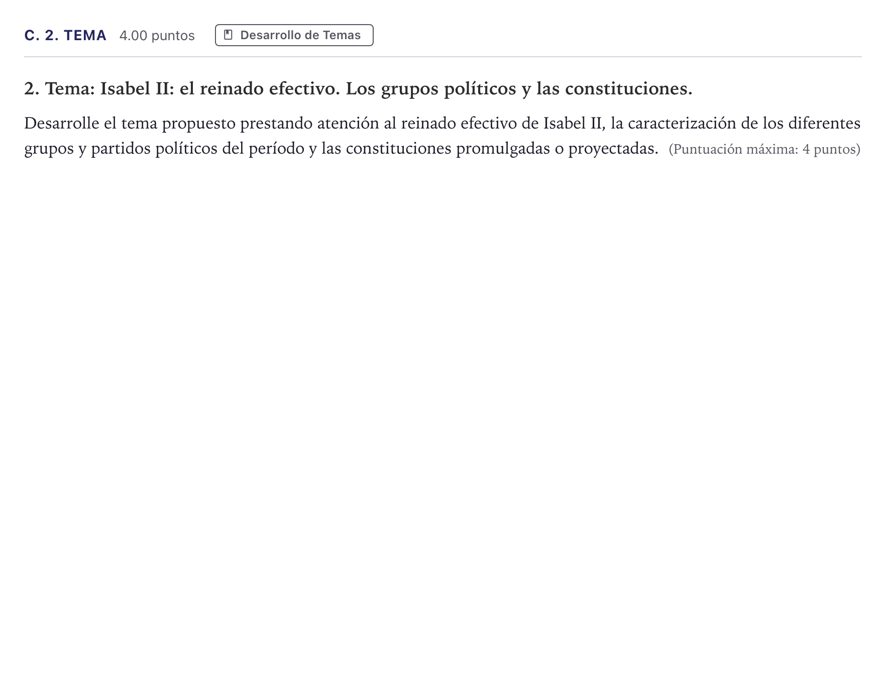 Enunciado: Ejercicio C. 2. Tema · Historia de España PAU Madrid Extraordinaria Coincidencias 2026