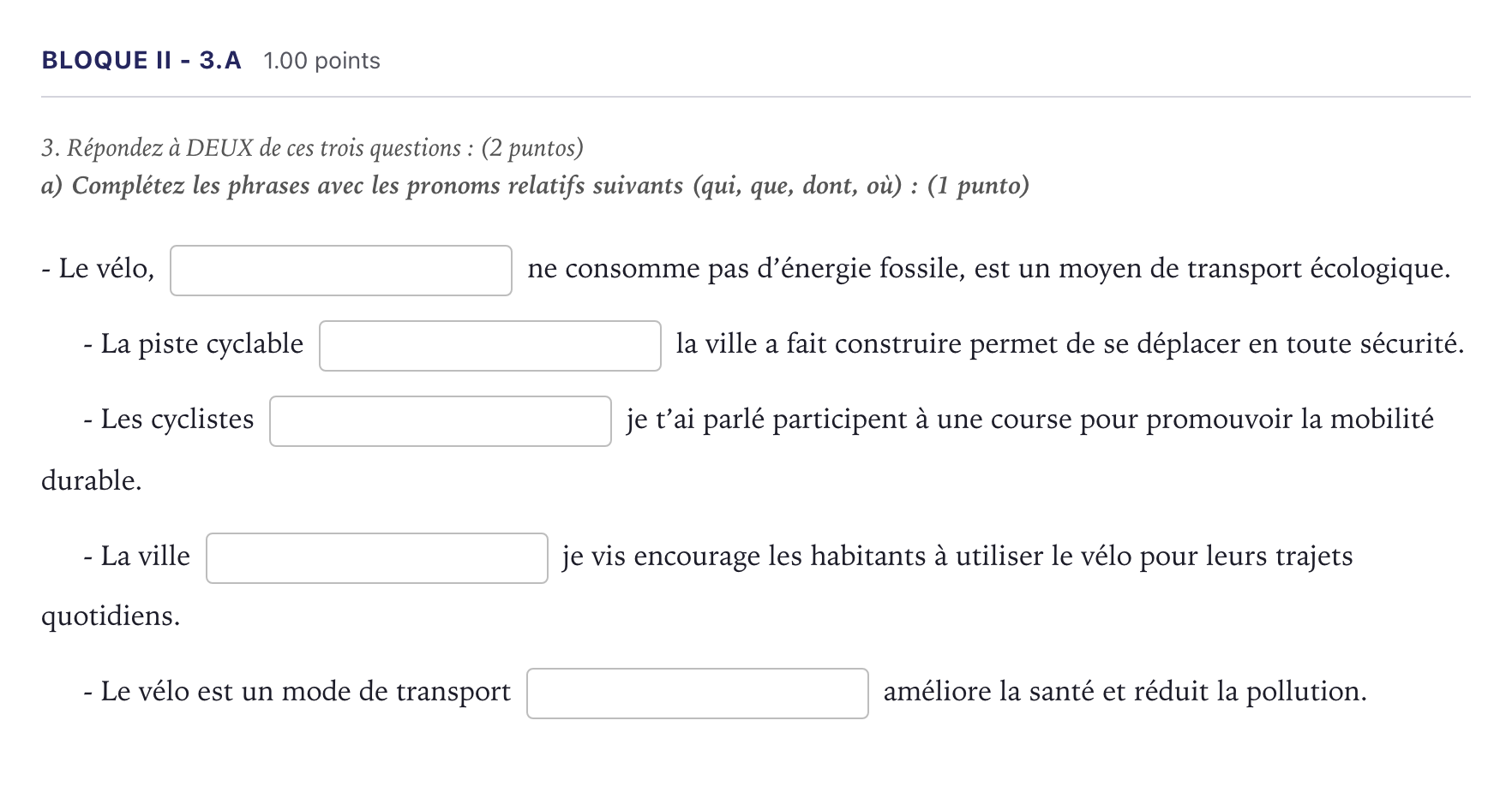 Enunciado: Bloque II - 3.a · Francés PAU Madrid Extraordinaria 2026