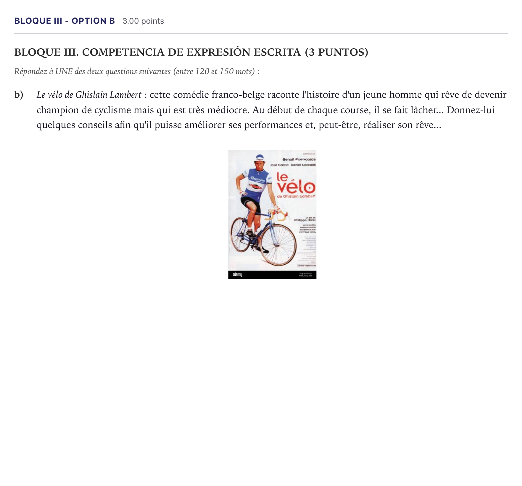 Enunciado: Bloque III - Option b · Francés PAU Madrid Extraordinaria 2026