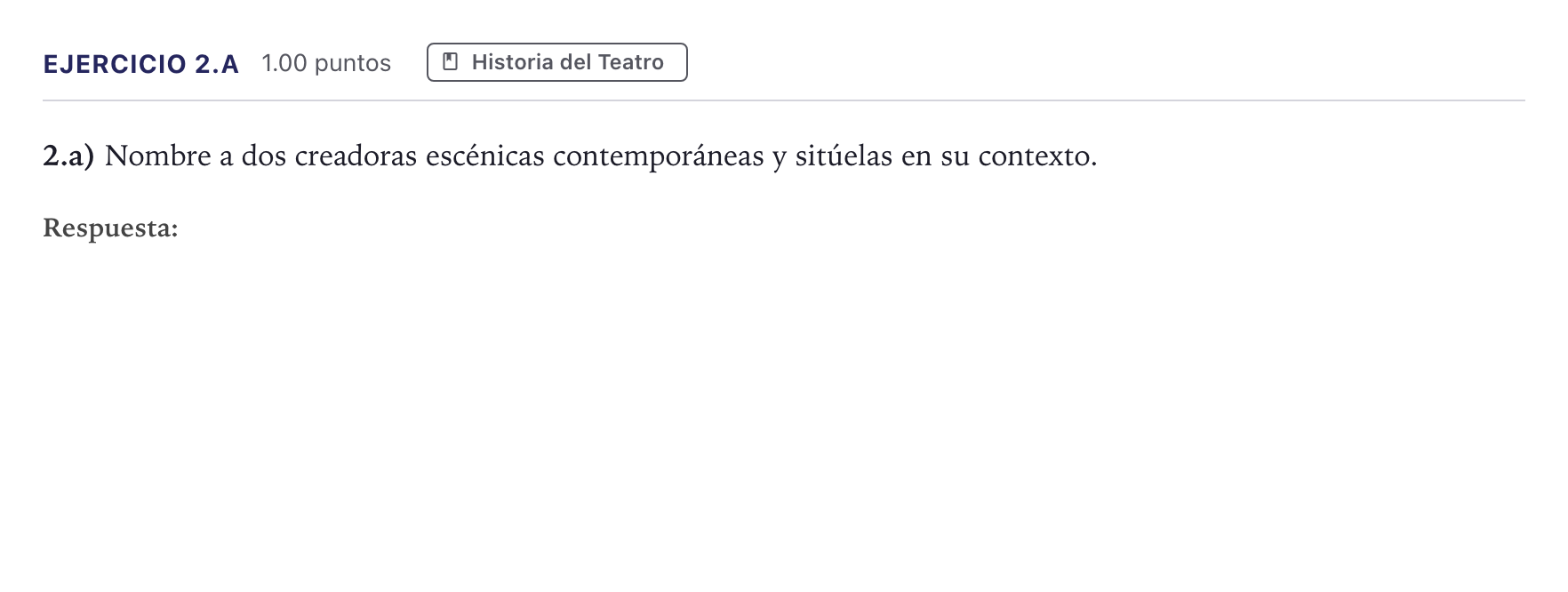 Enunciado: Ejercicio 2.a · Artes Escénicas PAU Madrid Extraordinaria Coincidencias 2026