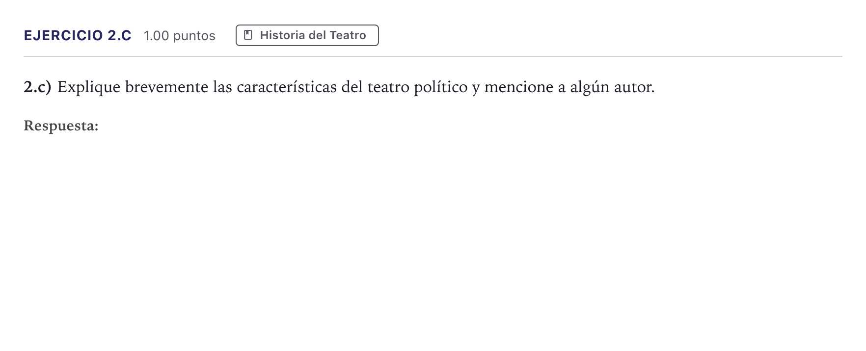 Enunciado: Ejercicio 2.c · Artes Escénicas PAU Madrid Extraordinaria Coincidencias 2026