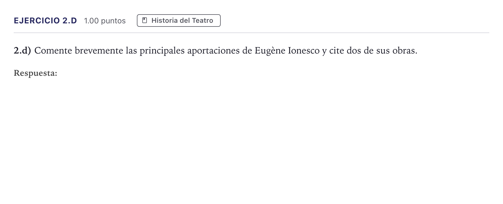 Enunciado: Ejercicio 2.d · Artes Escénicas PAU Madrid Extraordinaria Coincidencias 2026