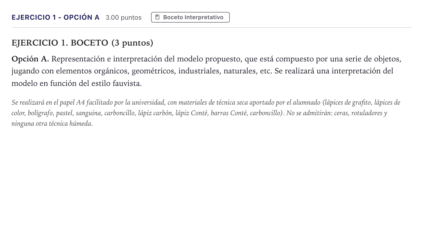 Enunciado: Ejercicio 1 - Opción A · Dibujo Artístico II PAU Madrid Extraordinaria 2026