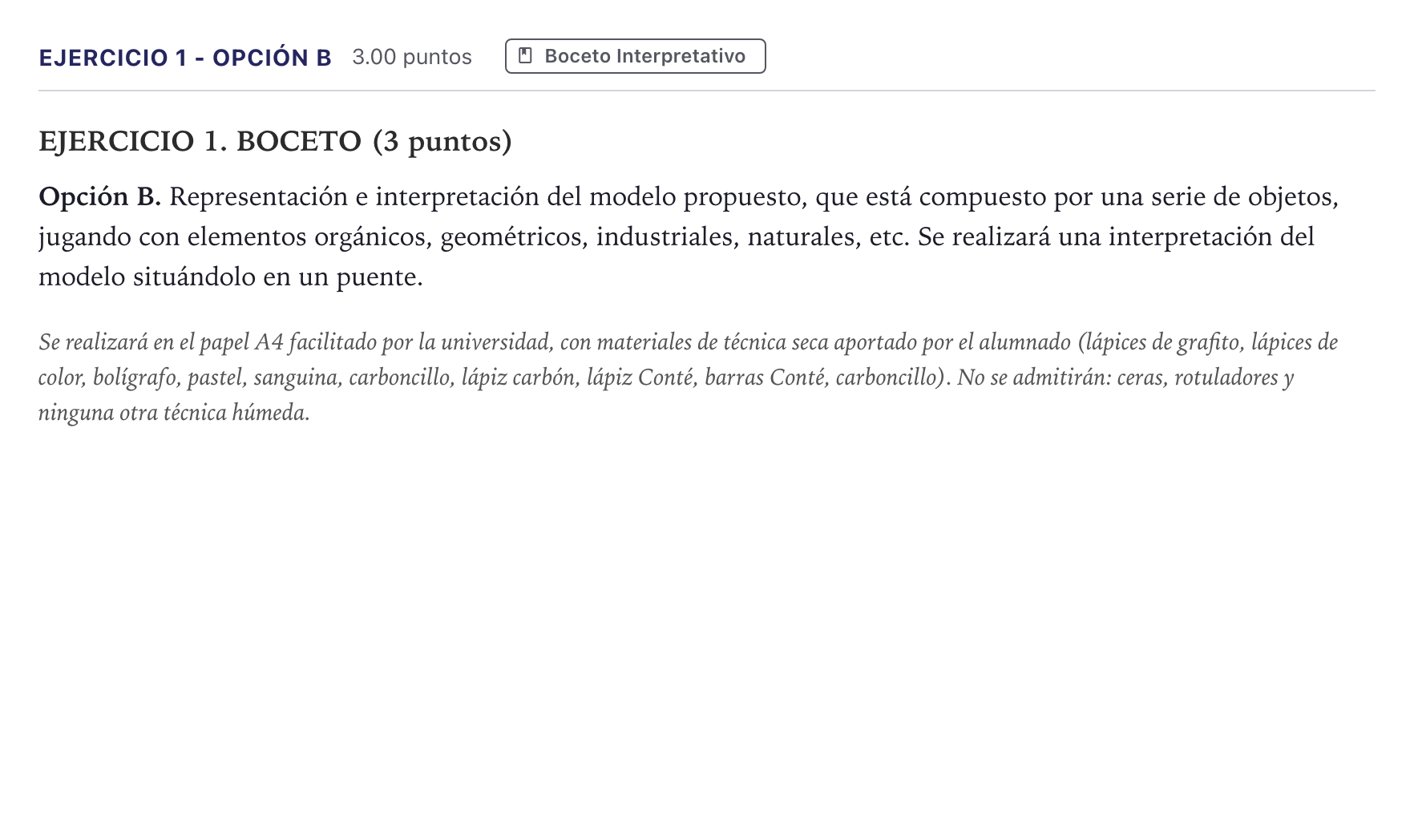 Enunciado: Ejercicio 1 - Opción B · Dibujo Artístico II PAU Madrid Extraordinaria 2026
