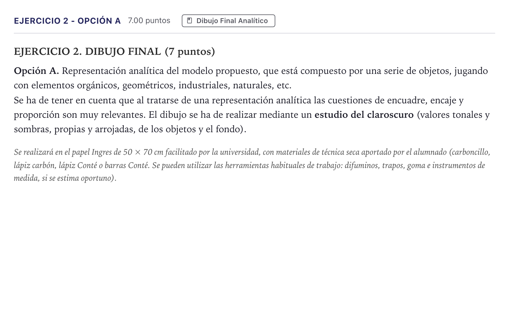 Enunciado: Ejercicio 2 - Opción A · Dibujo Artístico II PAU Madrid Extraordinaria 2026
