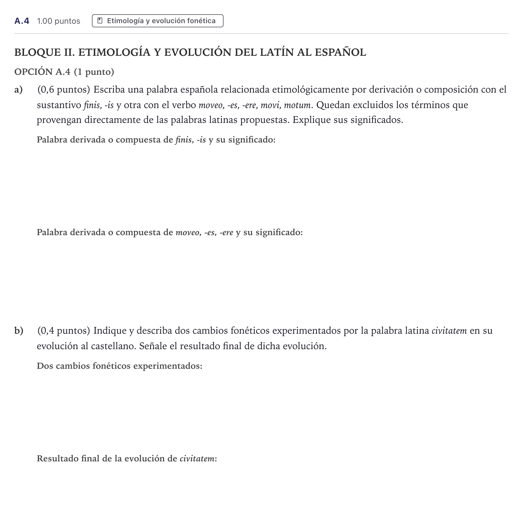 Enunciado: Ejercicio A.4 · Latín II PAU Madrid Extraordinaria 2026