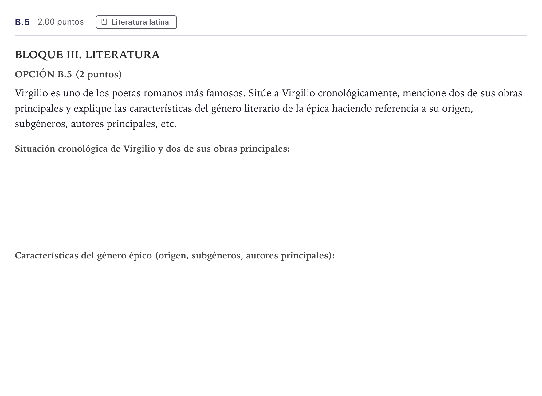 Enunciado: Ejercicio B.5 · Latín II PAU Madrid Extraordinaria 2026