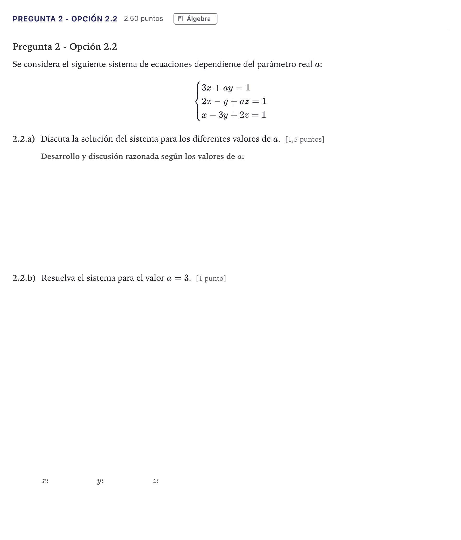 Enunciado: Pregunta 2 - Opción 2.2 · Matemáticas aplicadas a las Ciencias Sociales II PAU Madrid Extraordinaria 2026