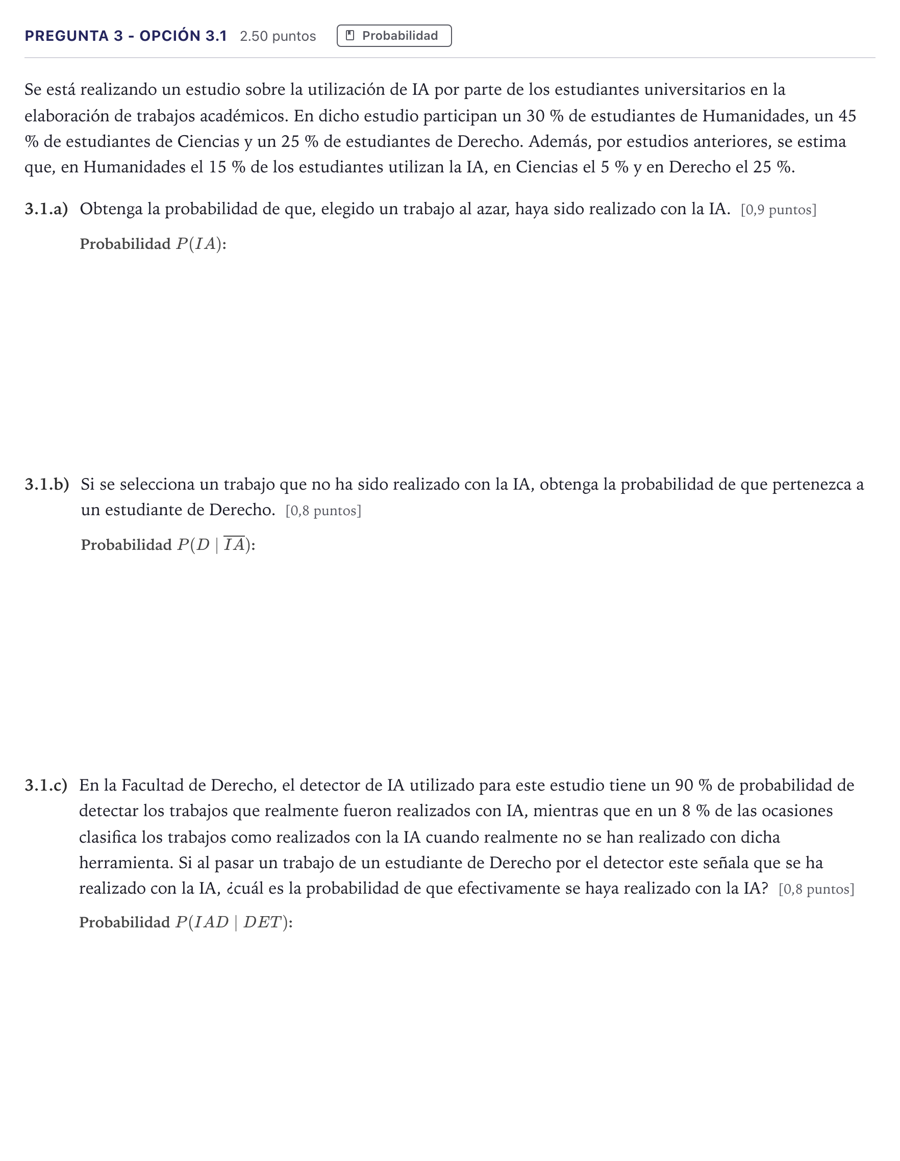 Enunciado: Pregunta 3 - Opción 3.1 · Matemáticas aplicadas a las Ciencias Sociales II PAU Madrid Extraordinaria 2026