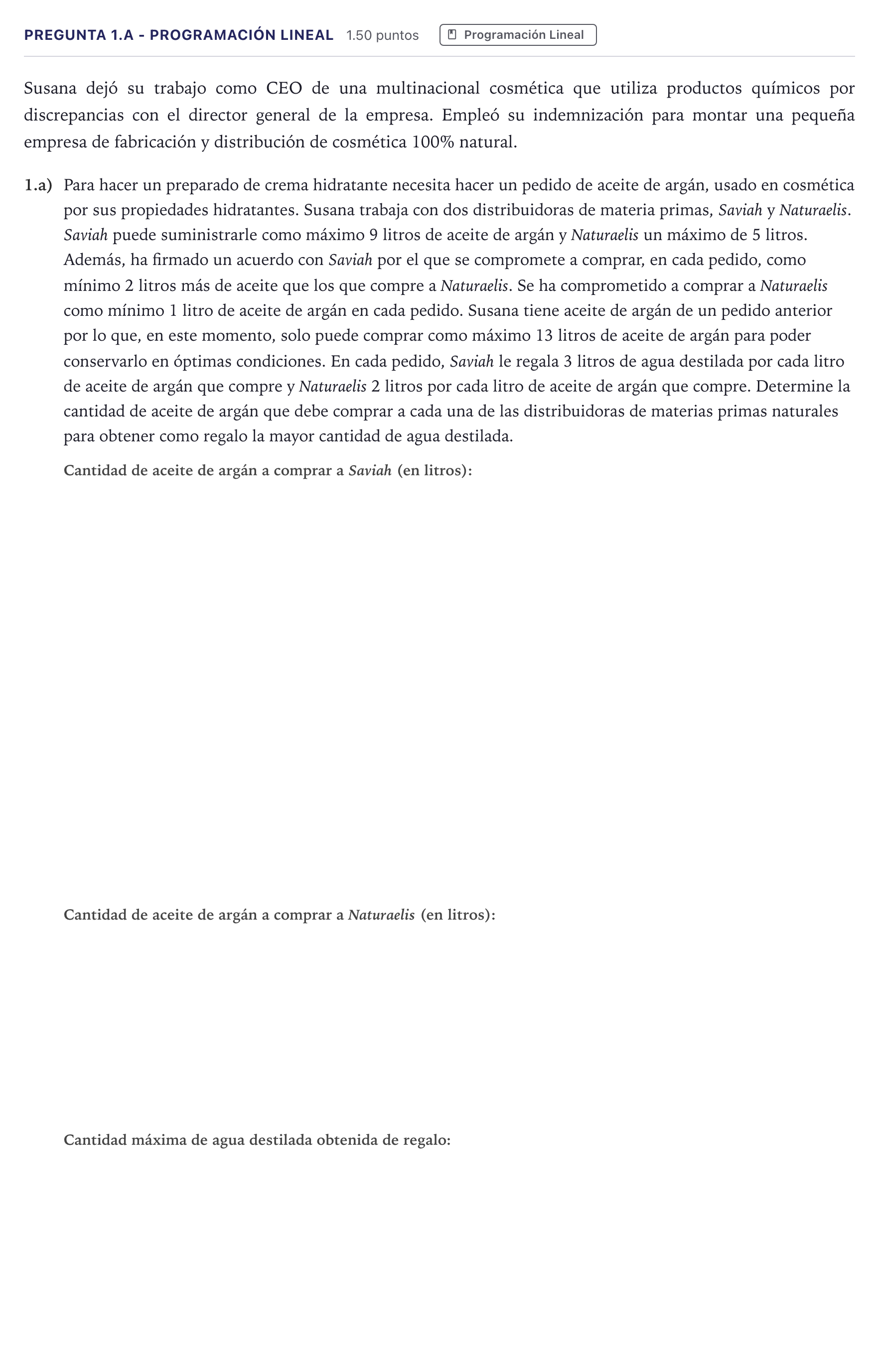 Enunciado: Pregunta 1.a - Programación Lineal · Matemáticas aplicadas a las Ciencias Sociales II PAU Madrid Extraordinaria Coincidencias 2026