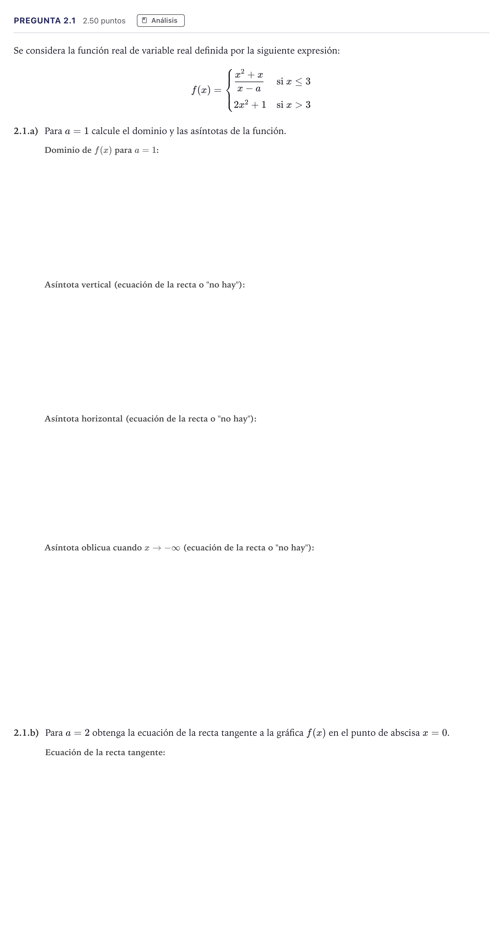 Enunciado: Pregunta 2.1 · Matemáticas aplicadas a las Ciencias Sociales II PAU Madrid Extraordinaria Coincidencias 2026