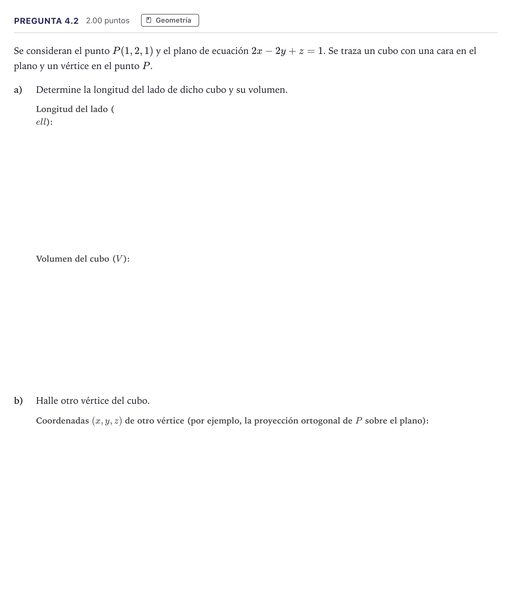Enunciado: Pregunta 4.2 · Matemáticas II PAU Madrid Extraordinaria 2026