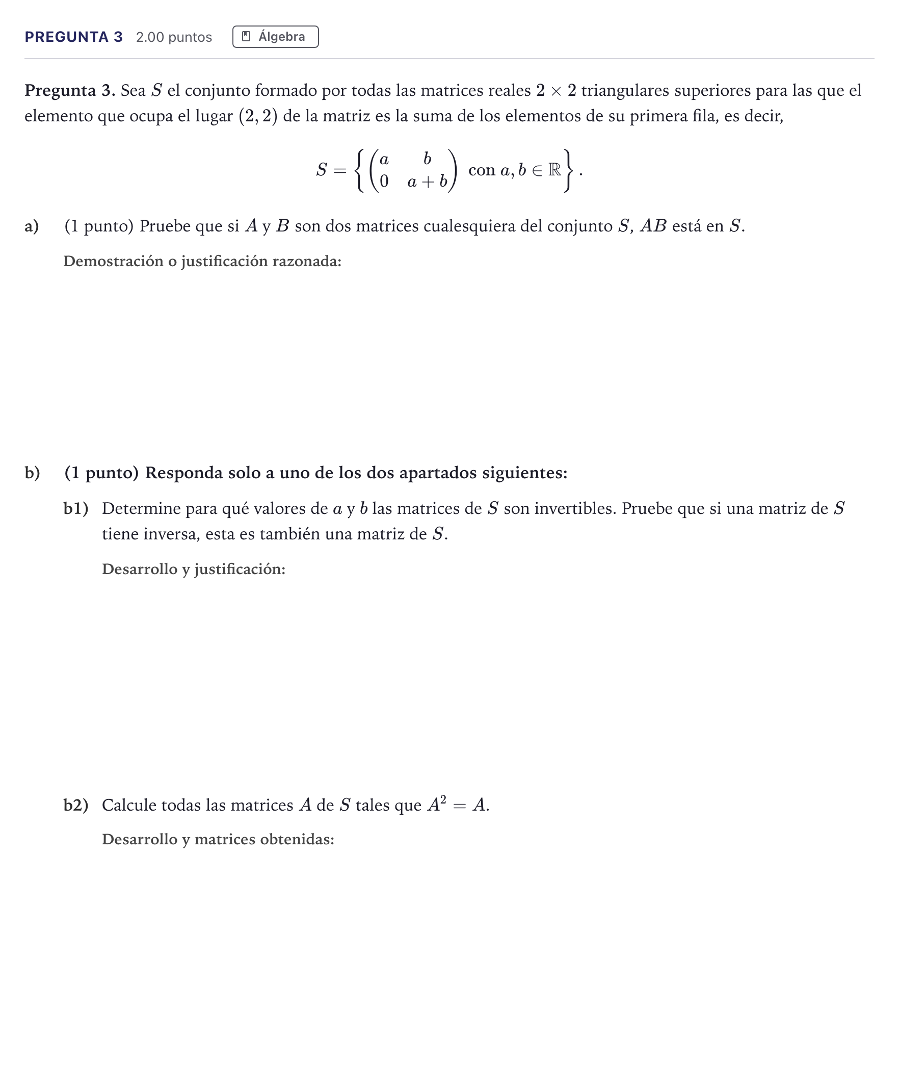 Enunciado: Pregunta 3 · Matemáticas II PAU Madrid Extraordinaria Coincidencias 2026